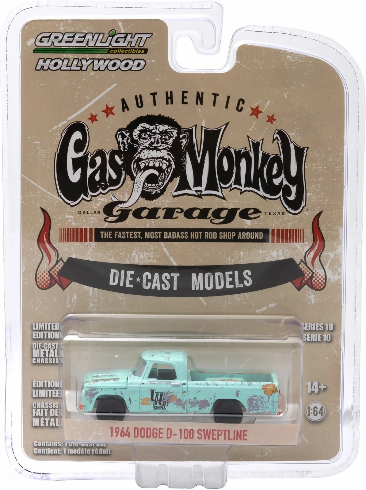 Greenlight 1:64 Gas Monkey Garage 1964 Dodge D-100 Sweptline Diecast Car 44700E