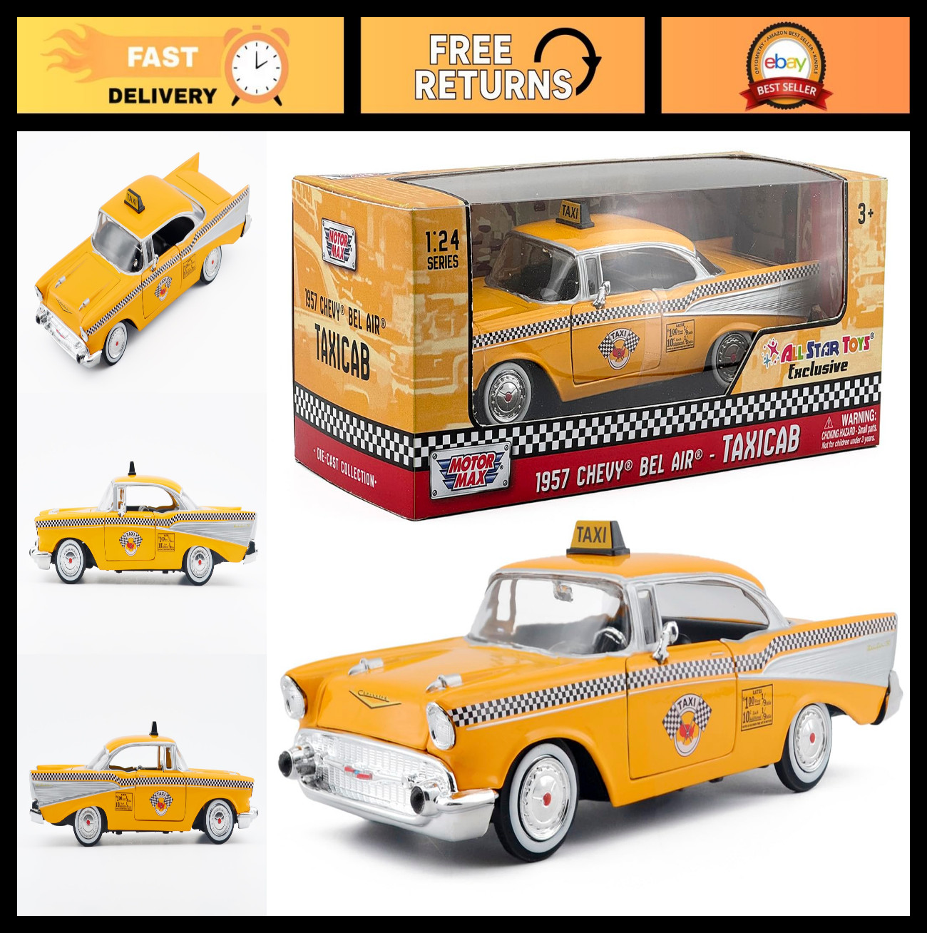 1957 Chevy Bel Air Taxi Diecast Model 1:24 Scale Classic Collectible Car Vehicle