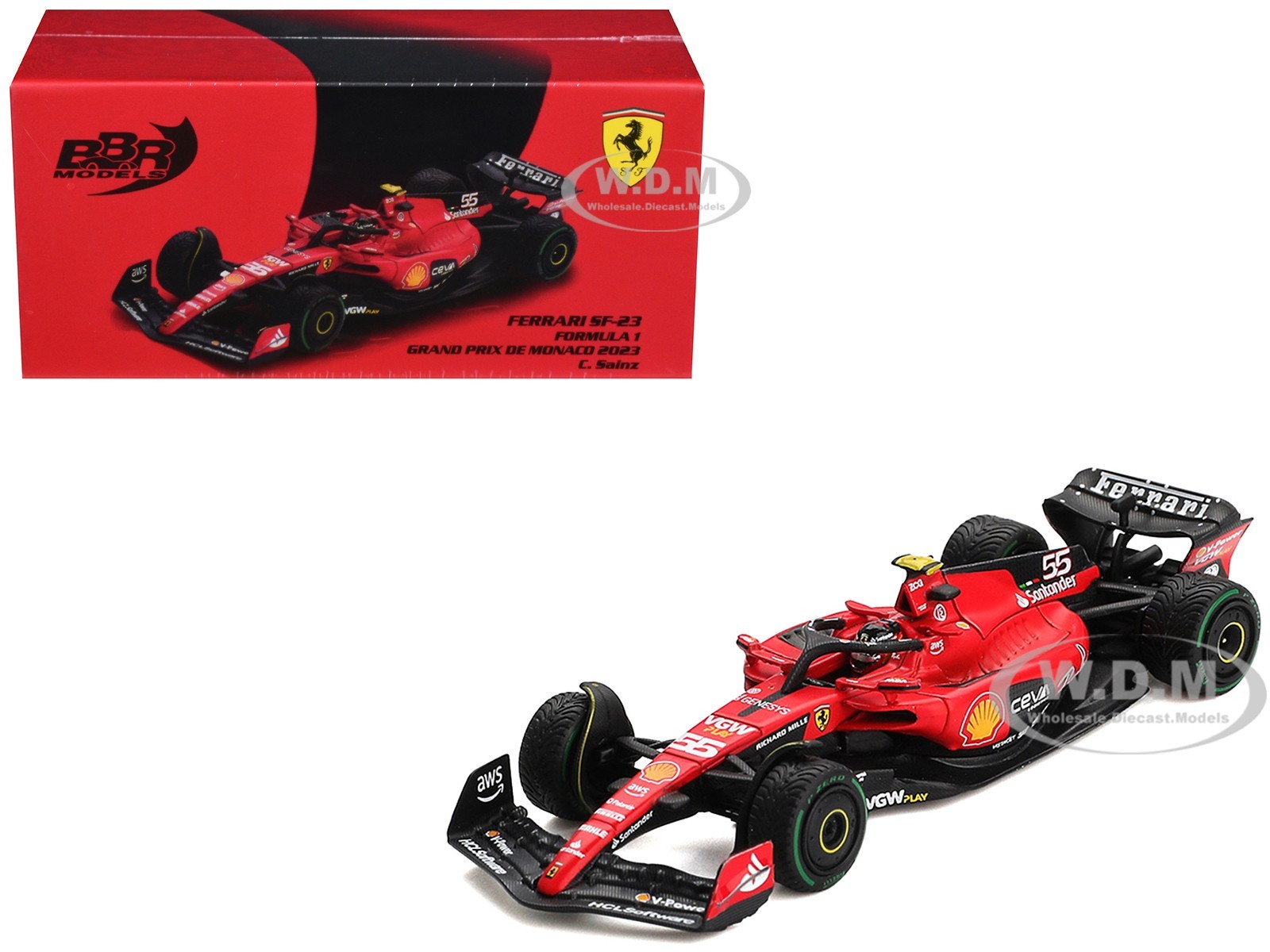 FERRARI SF-23 #55 SAINZ FORMULA ONE F1 MONACO GP (2023) 1/64 BY BBR BBRFER64023