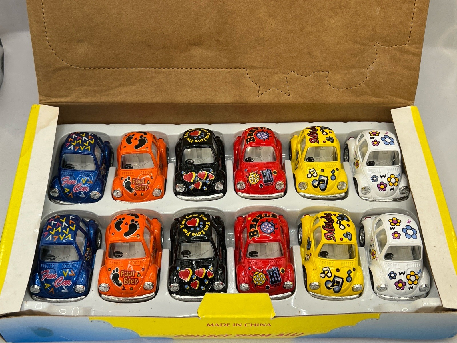 Kintoy Cute Beetle Die Cast Pull Back Cars Set of 12 VW Beetle New In Box NOS