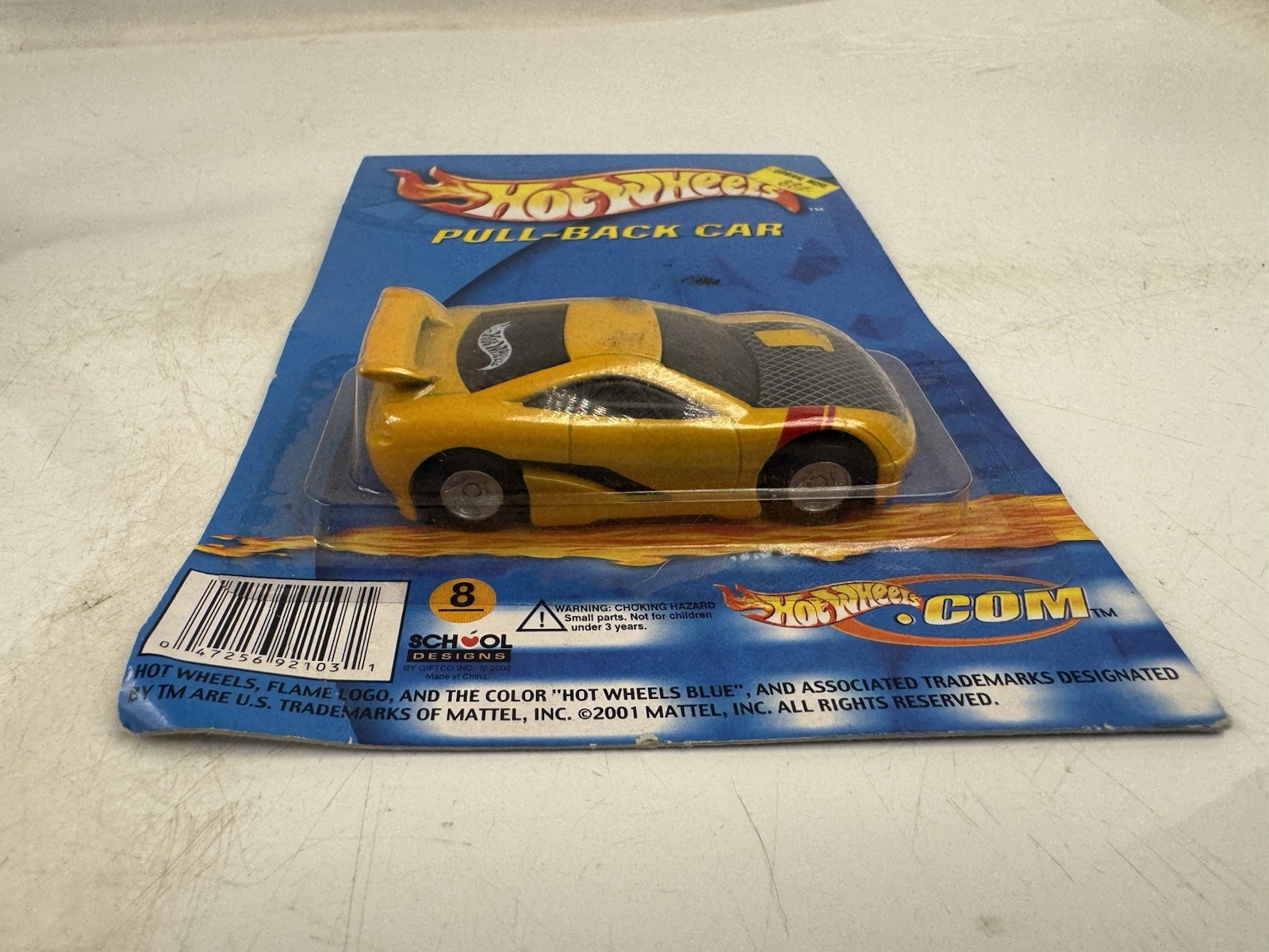 2001 Hot Wheels Seared Tuner Yellow Pull-Back Action Rubber Tires Real Riders