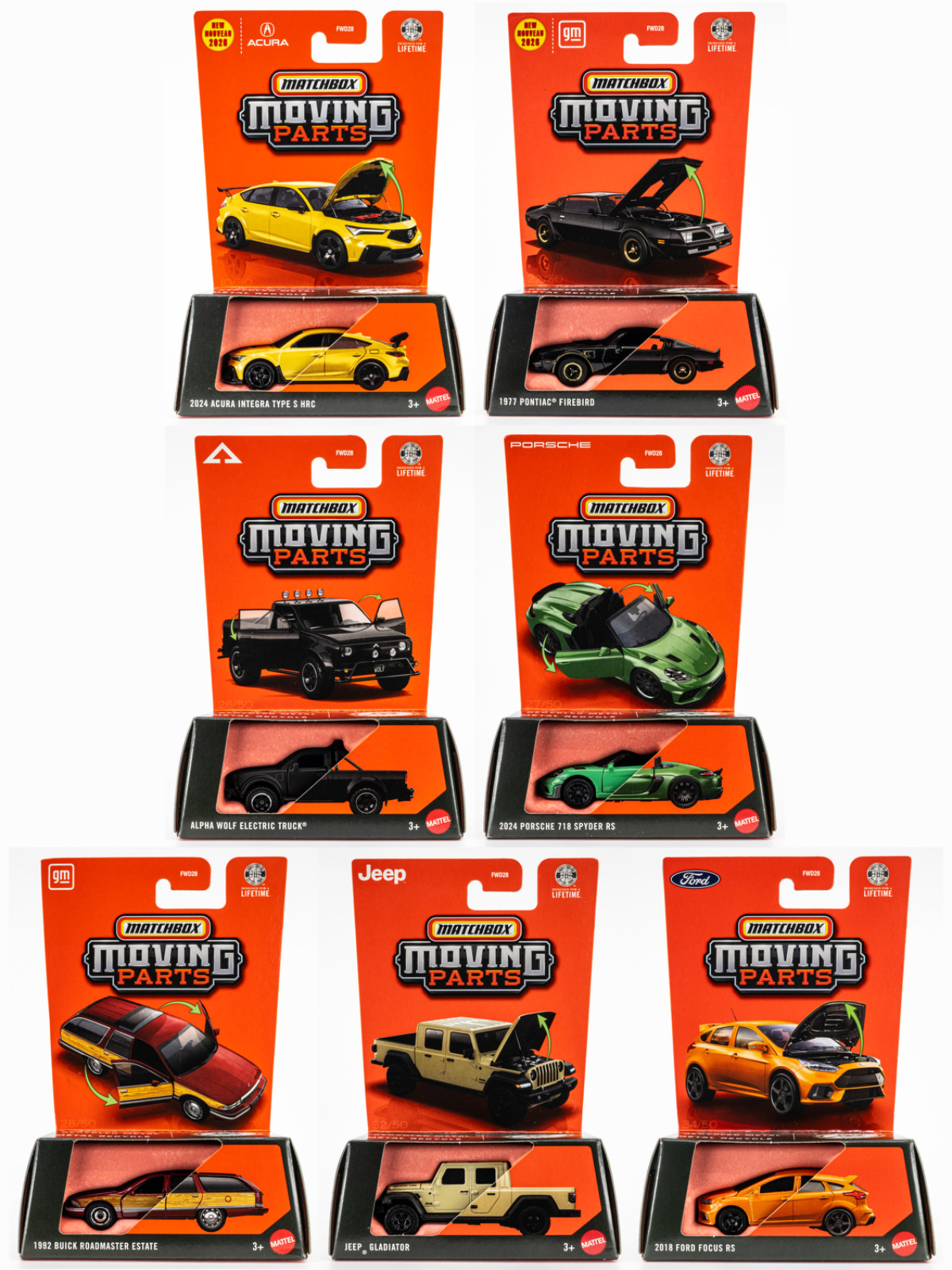 2026 Matchbox Moving Parts Mix 4 | 7-Car Set | Acura | Pontiac | Porsche | FSC