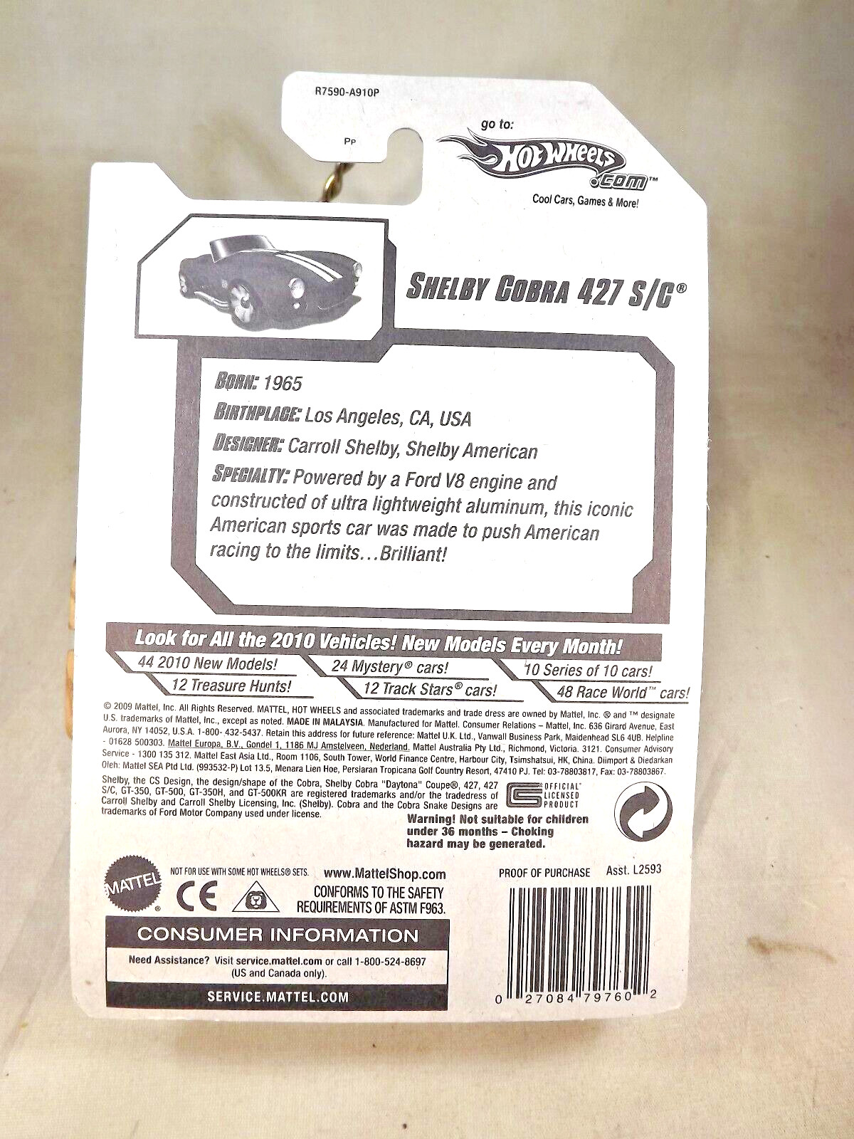 2010 Hot Wheels #165 Hot Auction 7/10 SHELBY COBRA 427 S/C Dark Maroon w/10 Sp