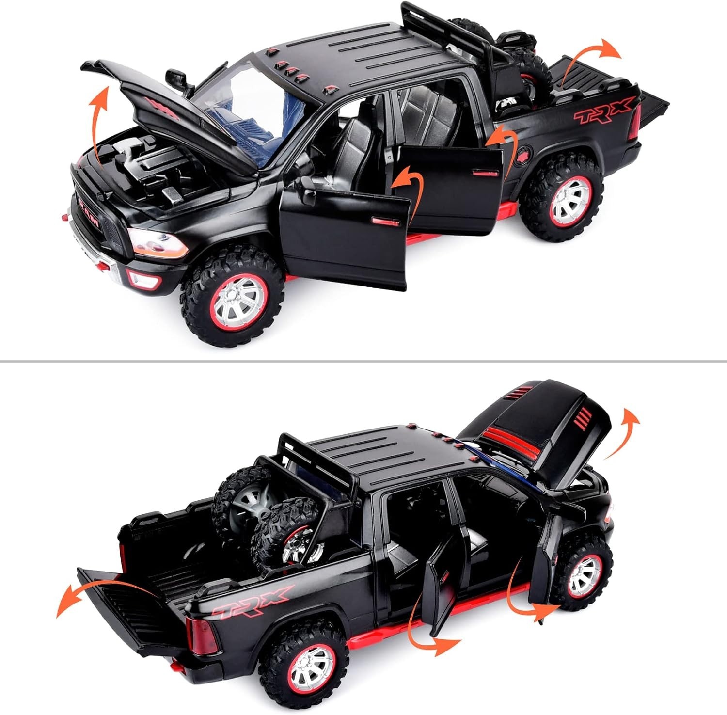 Realistic RAM 1500 Diecast Truck Model with Pull-Back Action & Lights – 1:32