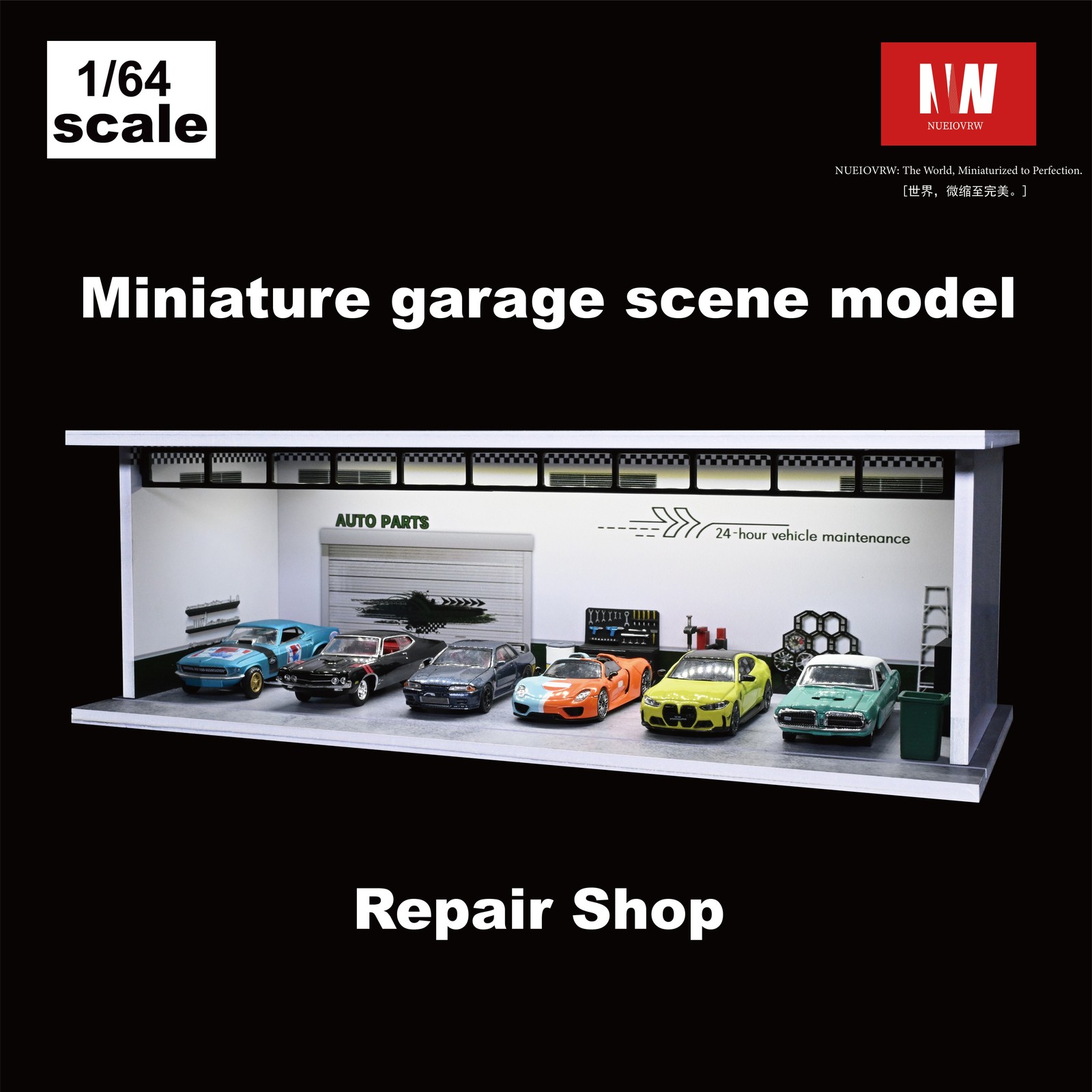Diorama 1:64 Car Garage Model LED Lighting Street View Building Scene Model