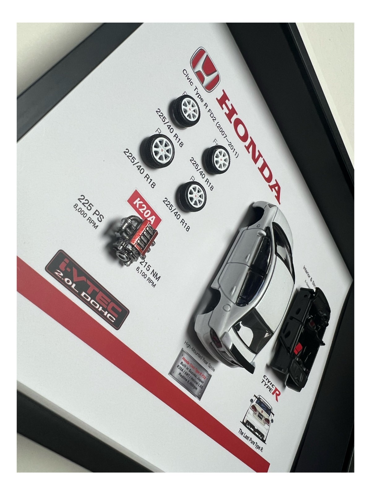 Honda Civic Type R FD2 Shadow Box Frame 1:64 Scale Diecast Display JDM Collector
