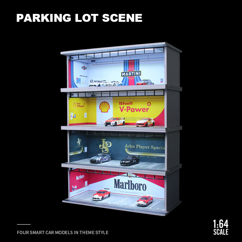 1/64 Diorama Car Garage Model LED Lighting Car Showroom Scene Display Model Gift