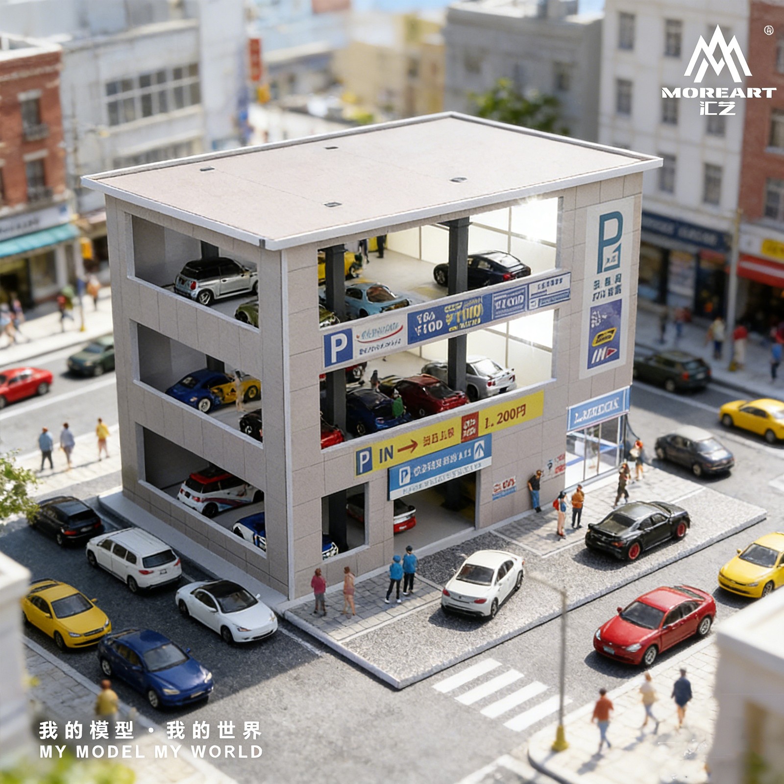 Diorama 1/64 Die-Cast Car Garage Model City LED Street Buildings Scene Gifts US