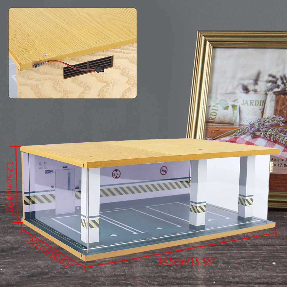 1/24 Scale Car Garage Model Diorama Parking Lot Scenery Display Box w/ Light