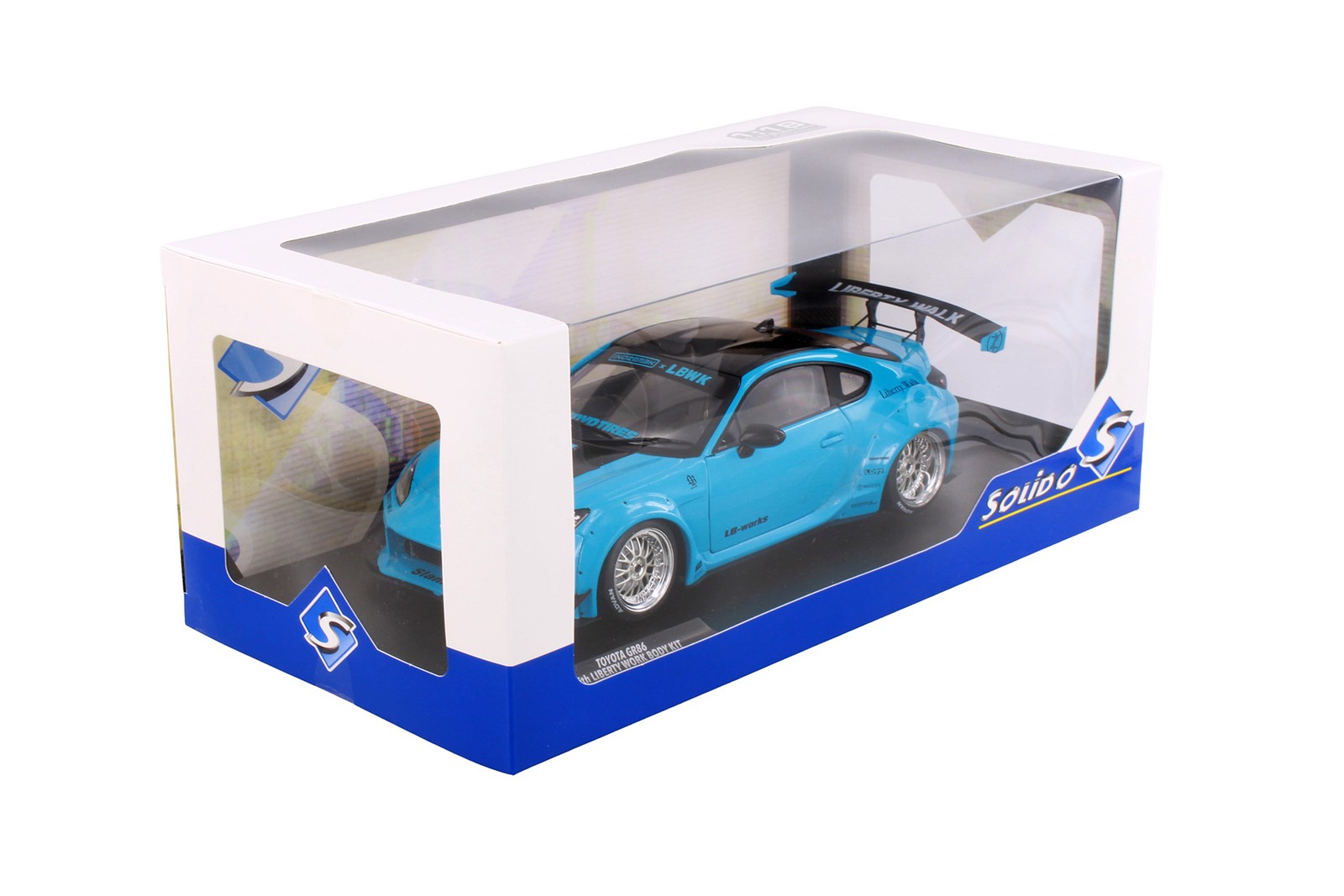 2024 TOYOTA GR86 W/LIBERTY WALK BODY KIT BLUE 1/18 DIECAST CAR SOLIDO S1813601