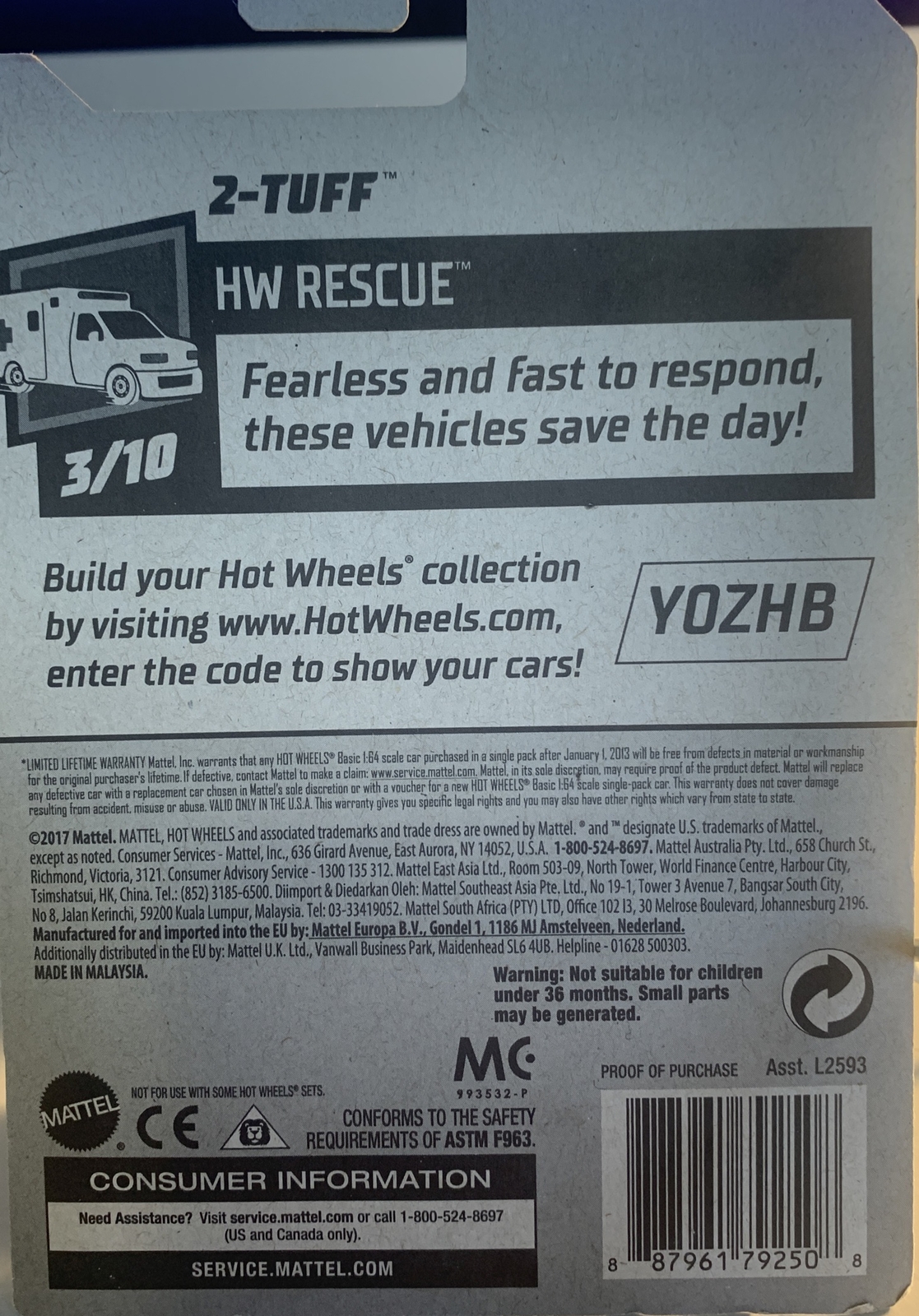2020 Hot Wheels HW Rescue 2-Tuff 1:64 Blue and Yellow hw3