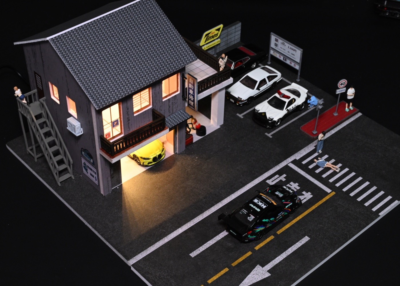 1/64 Diorama Car Garage Model LED Lighting City Factory Building Model Scene US