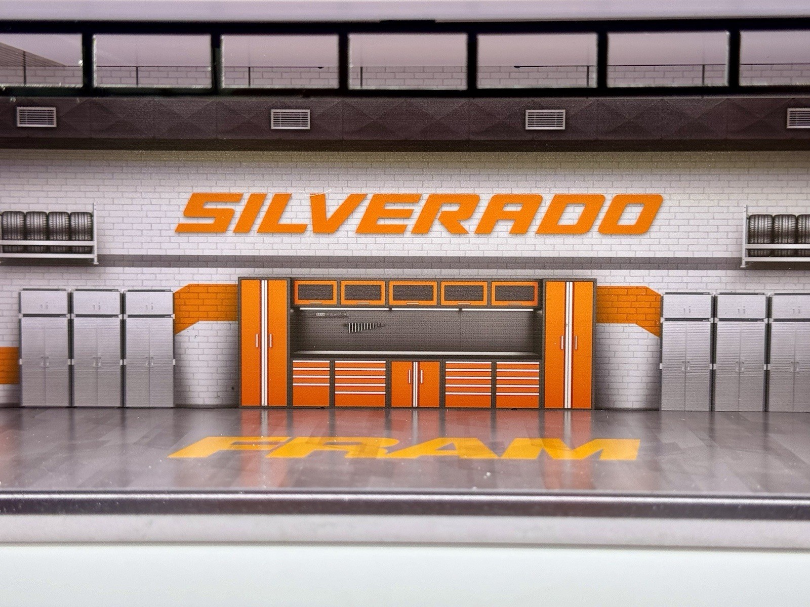 White Fram For 83 Silverado Themed Diorama 1:64 Scale Model Garage LED Lighting!