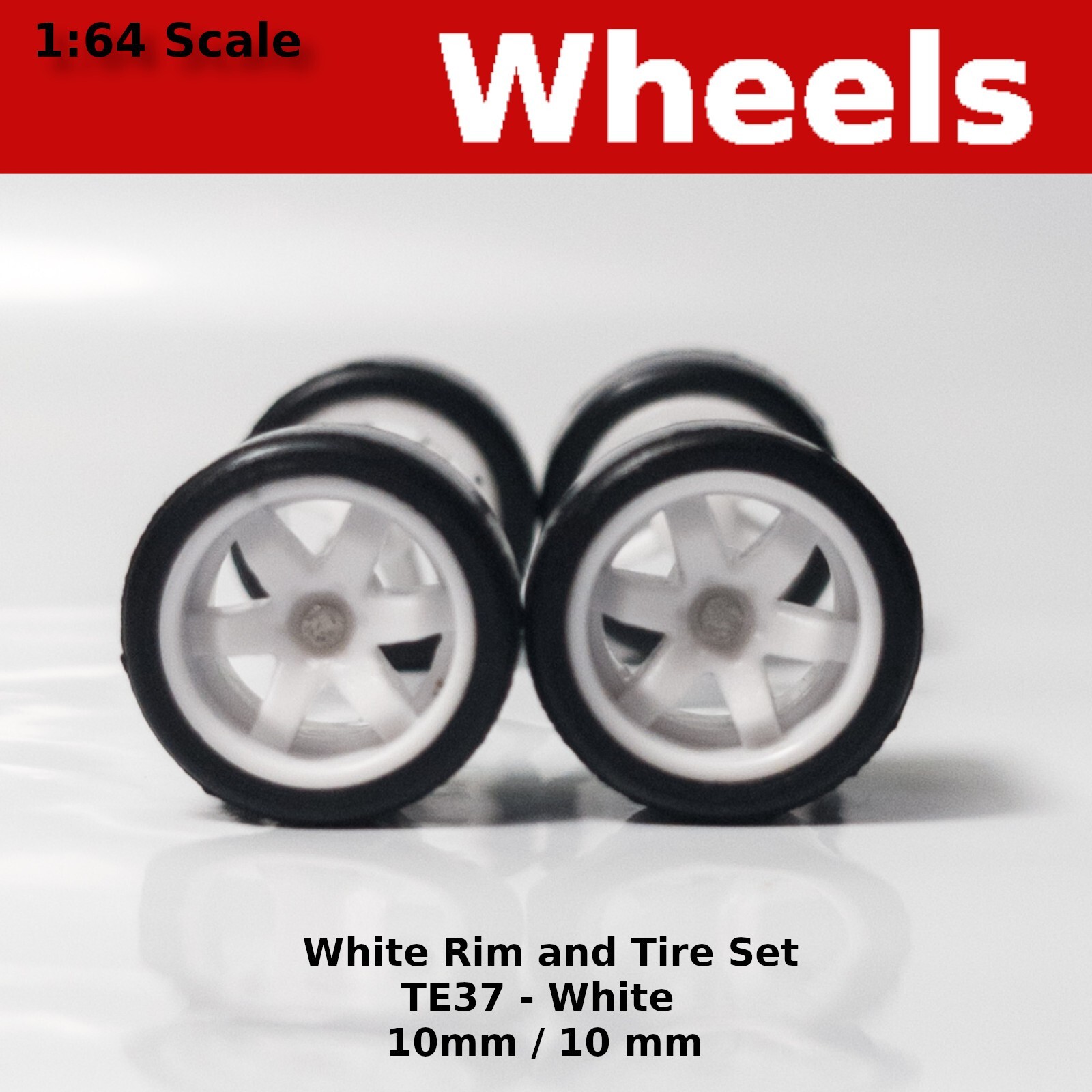 White TE37 6 spoke Real Riders JDM Classic Wheel Set for 1/64 for Hot Wheels