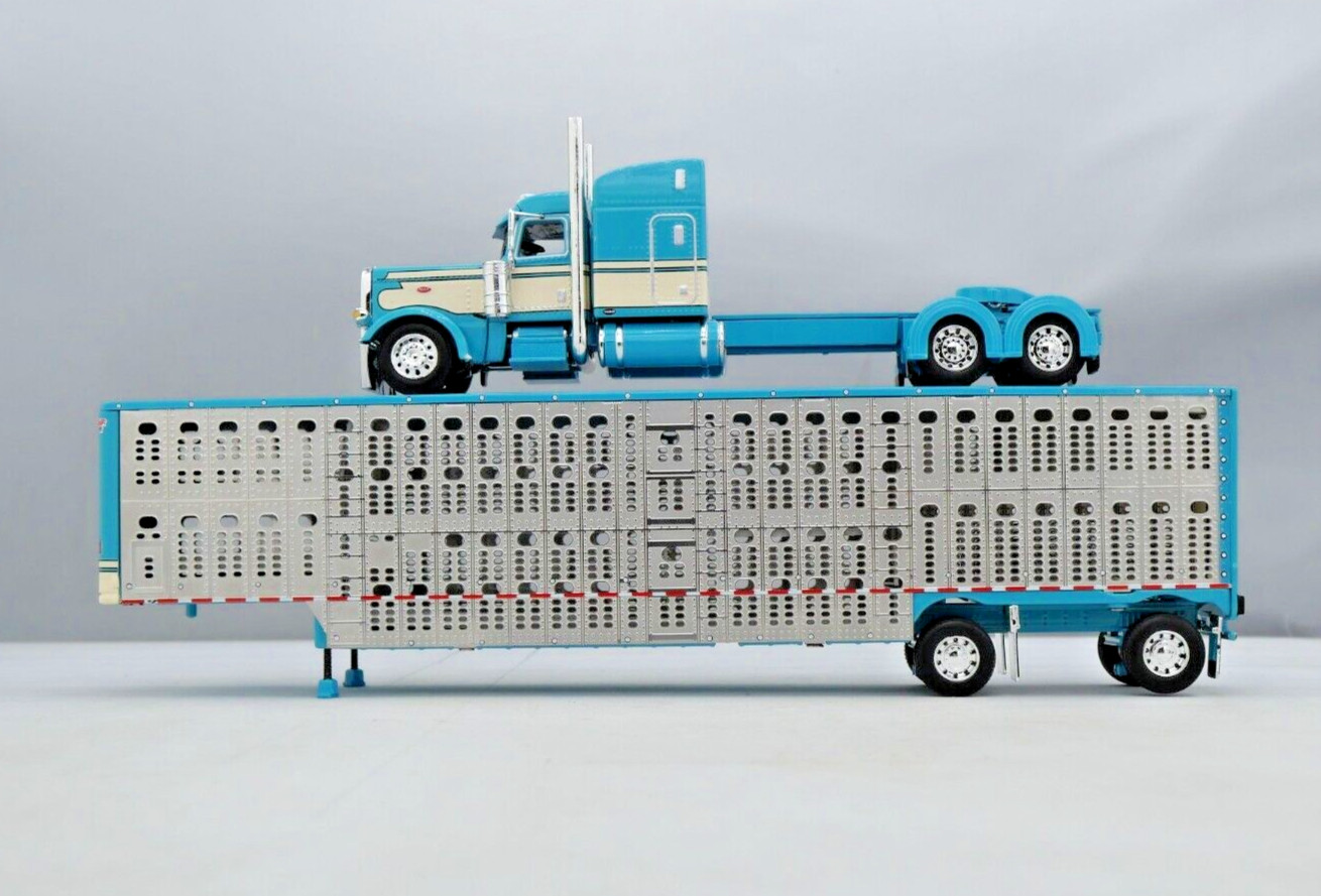 DCP 1/64 Turquoise Cream Peterbilt 389 Wilson Livestock Trailer 60-1788 Farm Toy