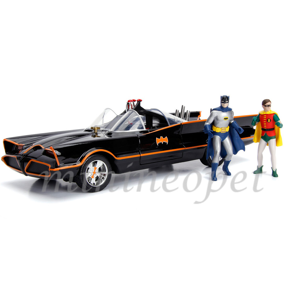 JADA 98625 TV SERIES 1966 CLASSIC BATMOBILE 1/18 w LIGHT & BATMAN ROBIN FIGURES