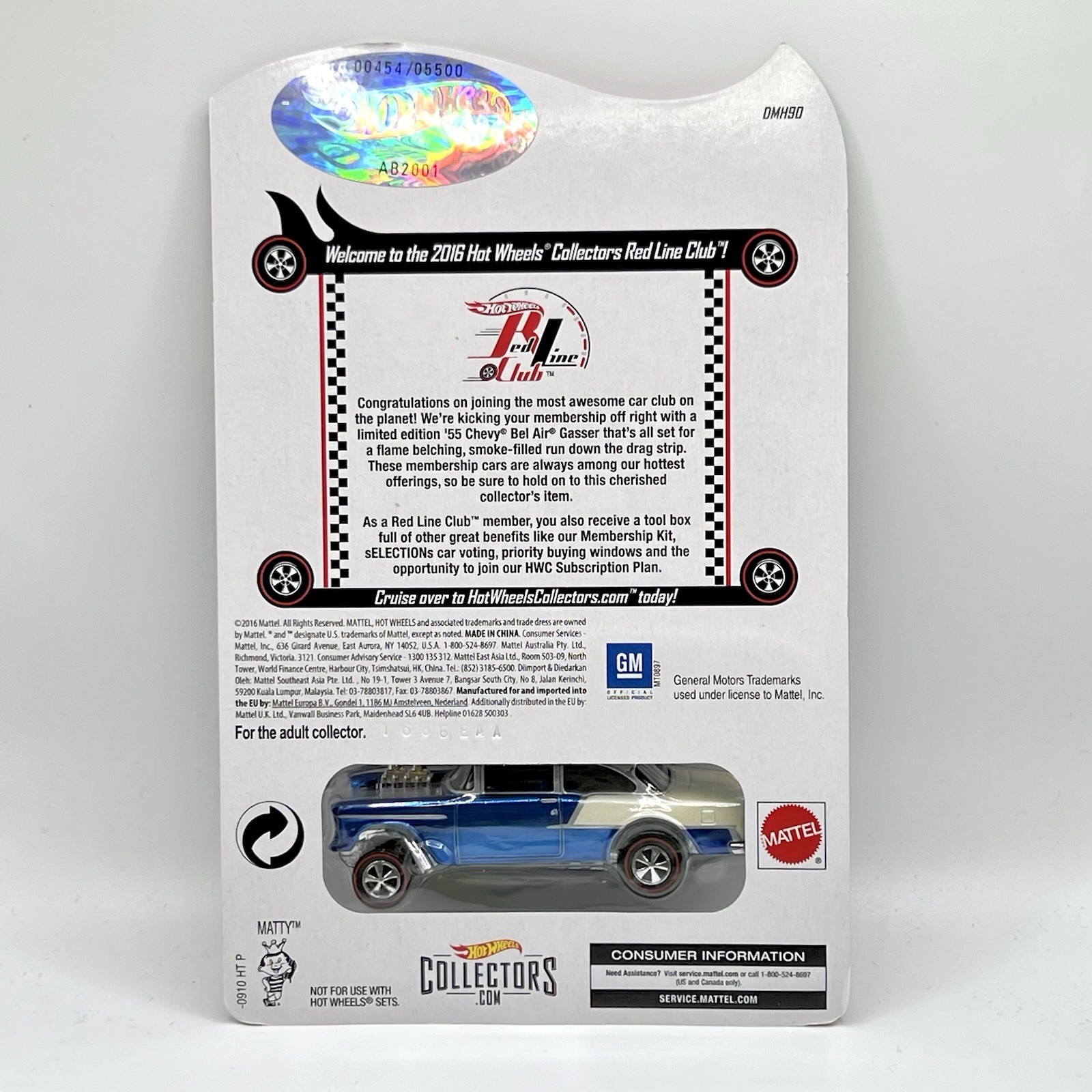 Hot Wheels 2016 Collectors Red Line Club Exclusive ’55 Chevy Bel Air Gasser New