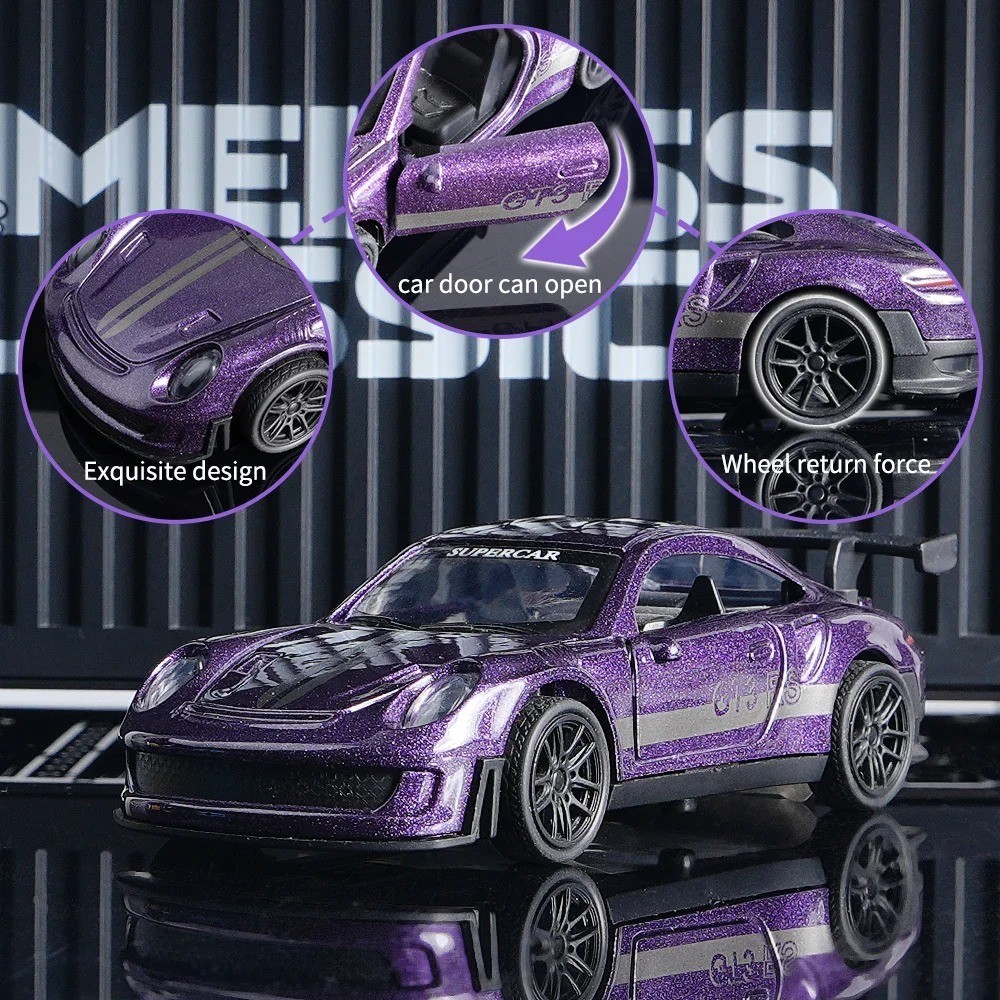 GT3 RS Diecast Model Car 11cm Purple Alloy Supercar Collectible Decor