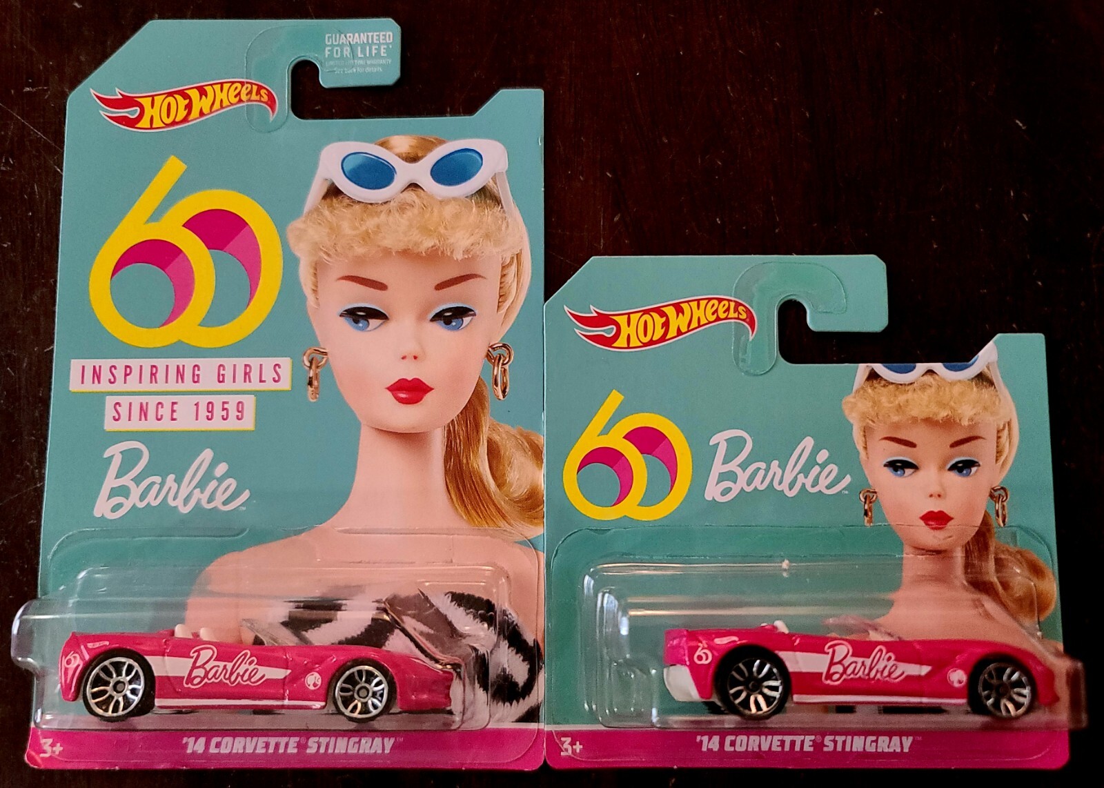 Hot Wheels 2019 60 Years Barbie ’14 Corvette Stingray Pink Short Card (Lot of 2)