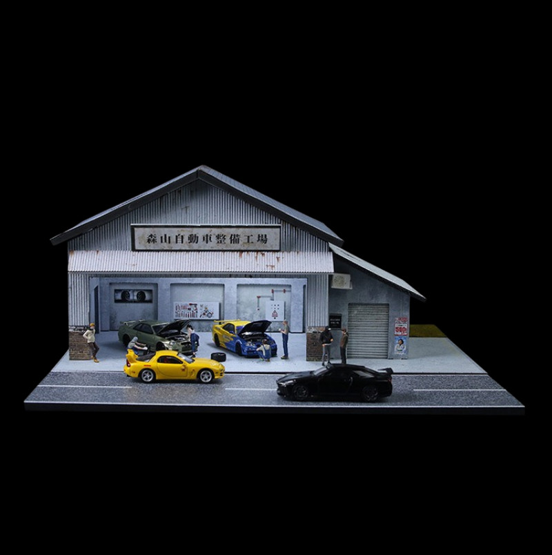 1/64 Scale Diorama Diecast Light‑Up LED Repair Shop Building Display Model