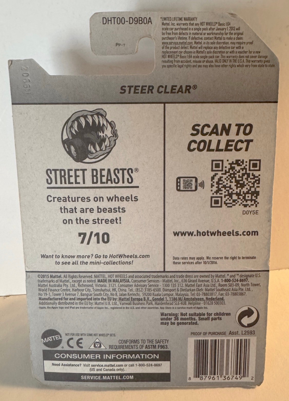 Hot Wheels “STEER CLEAR” Orange Street Beast Car – NEW UNOPENED PACKAGE – 2015