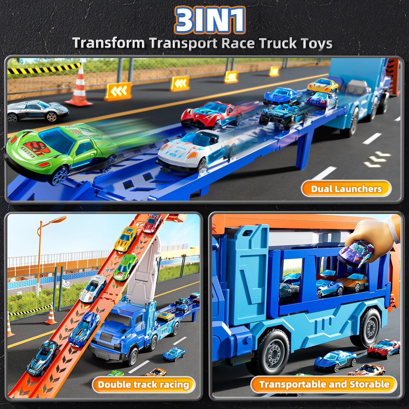Car Truck Toys for 3 4 5 6 7 8 Years Old Boys, Transporter Truck Track Set wi…