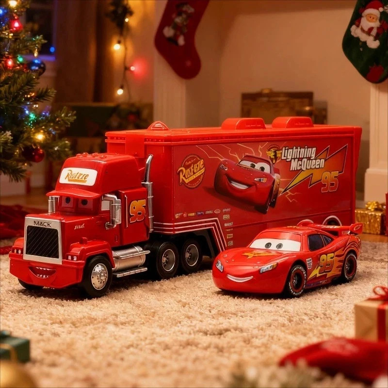 Set of 2 Disney Pixar Cars No.95 Lightening Mcqueen & Mack Truck Toys 1:55 Car