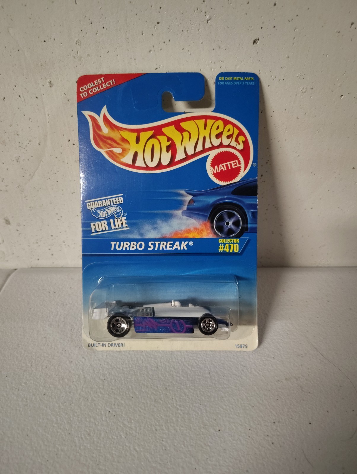 NEW Hot Wheels Collector #470 1996 Turbo Streak Blue White Purp Built-In Driver