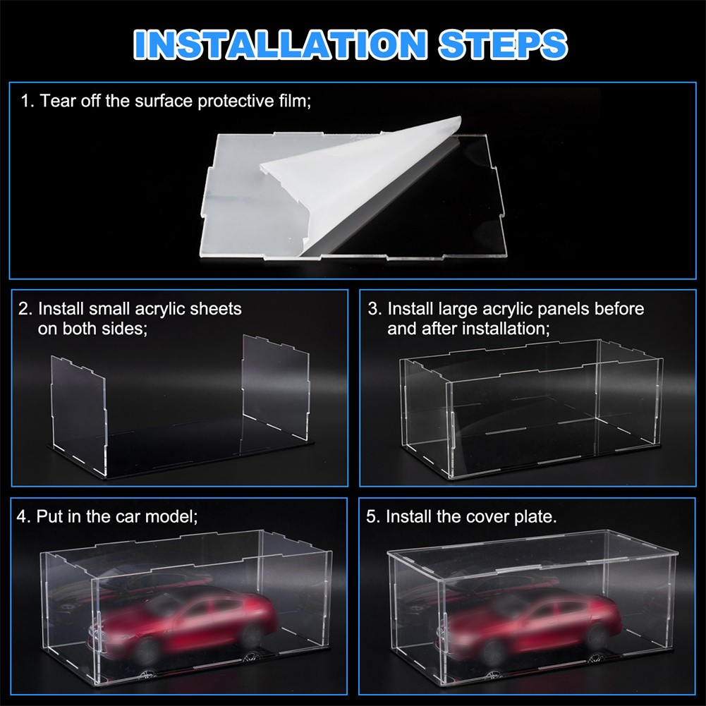 Acrylic Model Car Display Case 1:24 Display Box for Vehicle Dustproof Showcase