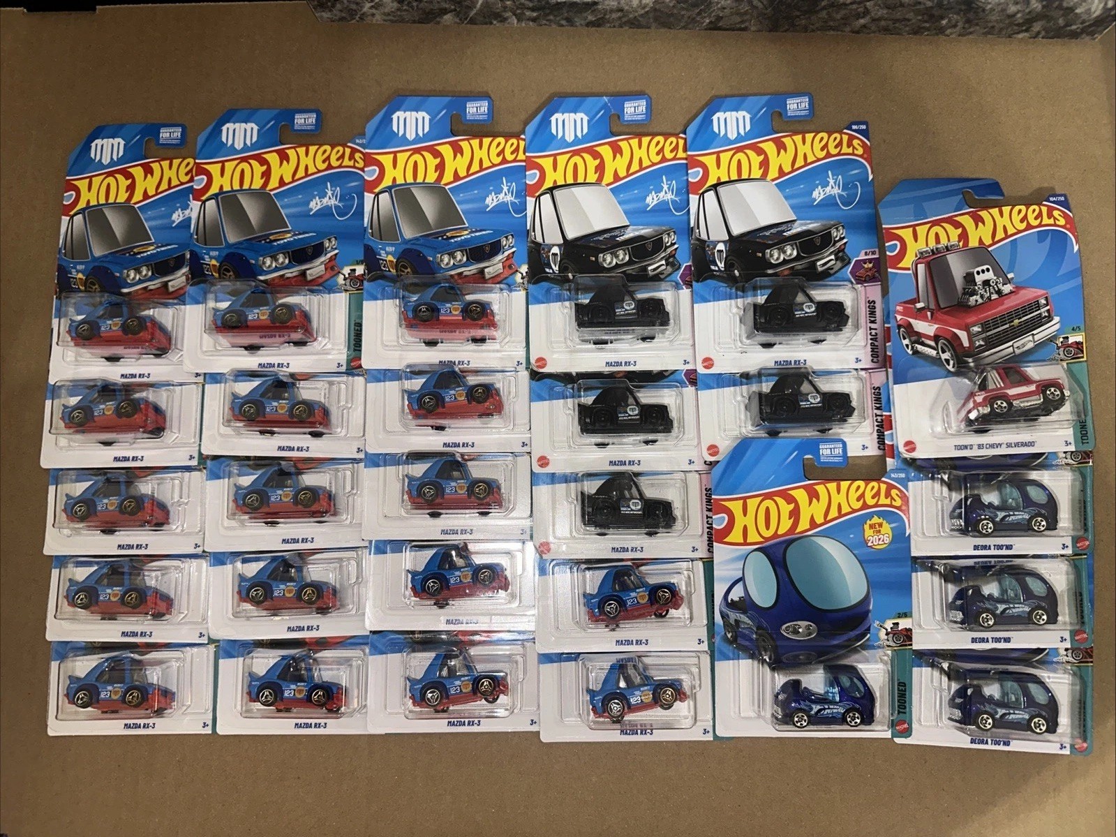 2026 Hot Wheels Mazda Rx-3 Toned Blue, Black, Tooned Too’nd, Chevy 27 Cars