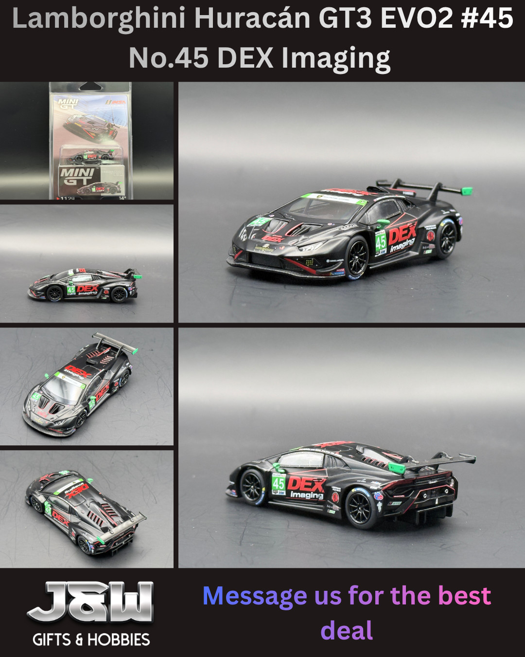 Mini GT Lamborghini Huracán GT3 EVO2 #45 No.45 DEX Imaging 2024 IMSA #1129 1/64