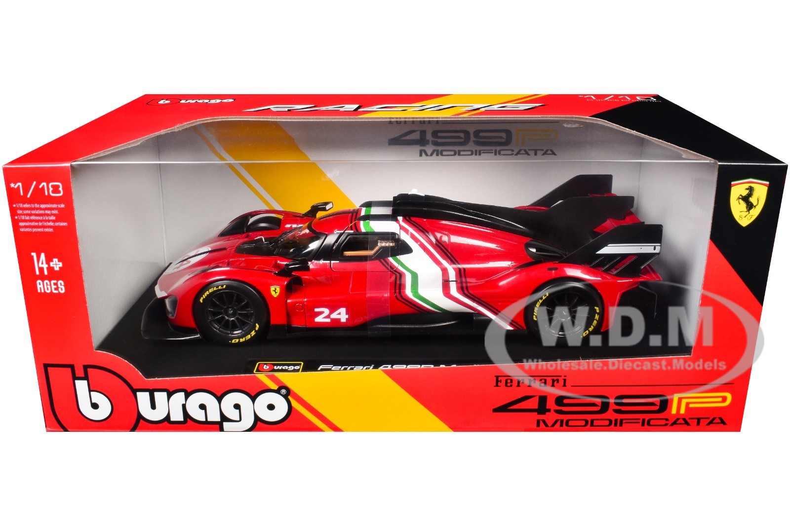 FERRARI 499P MODIFICATA #24 RED 1/18 DIECAST MODEL CAR BY BBURAGO 16302