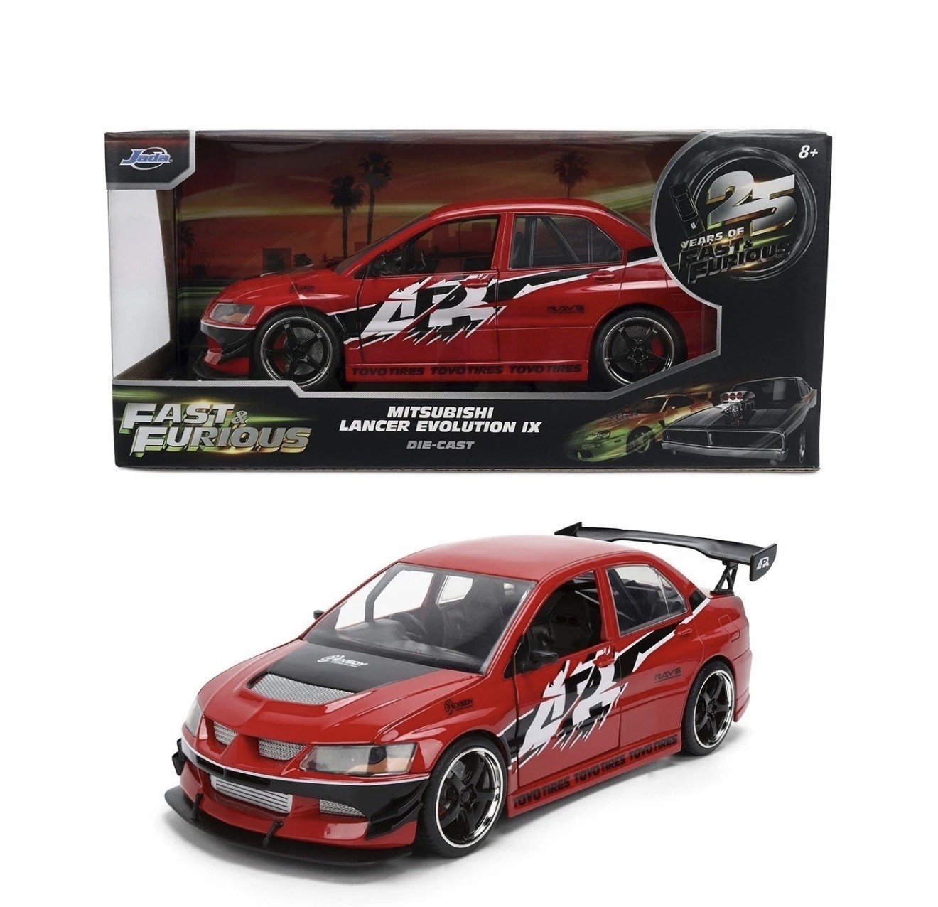 JADA 1:24 SEAN’S MITSUBISHI LANCER EVO IX RED “FAST & FURIOUS 25 YEARS” 36208-13