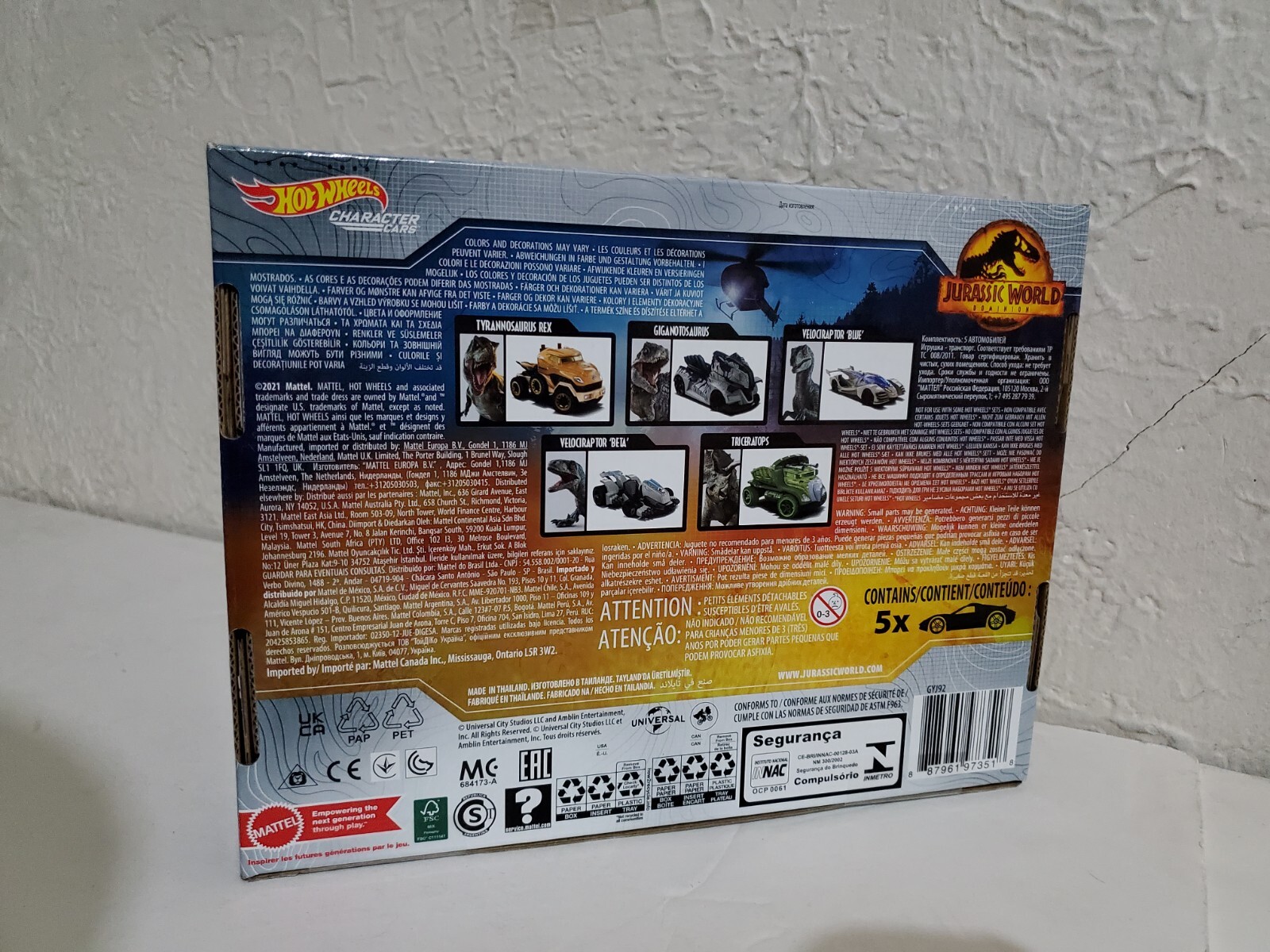 Jurassic World Hot Wheels Character Cars T Rex Die Cast Car 5-Pack Collection