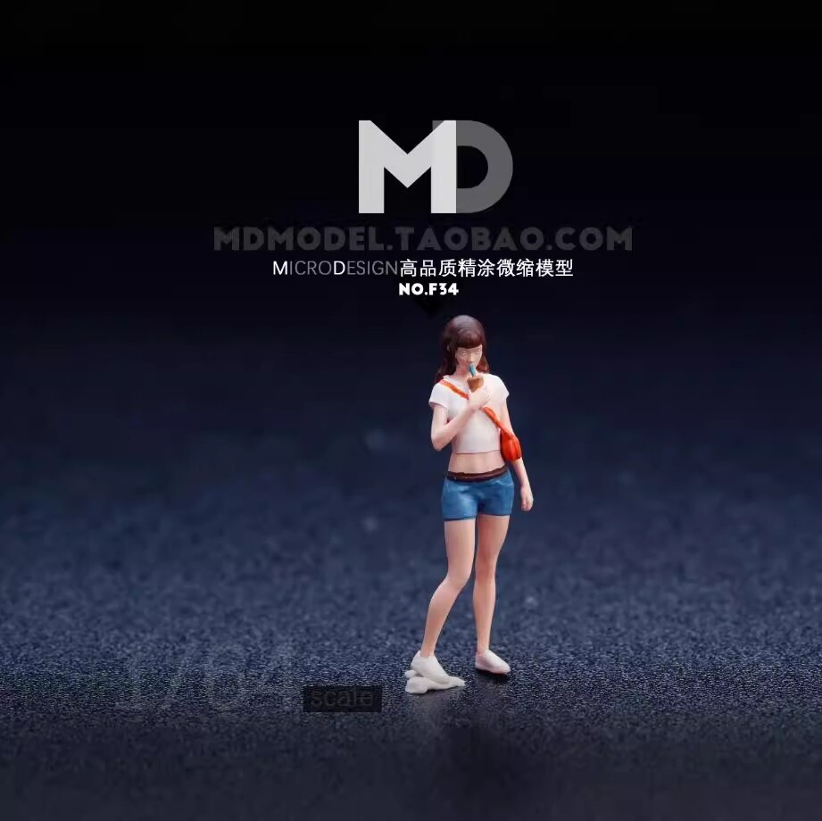 1/64 Painted Drinking Milk Tea Girl Mini Figure Model Fit Cars Vehicles Toys