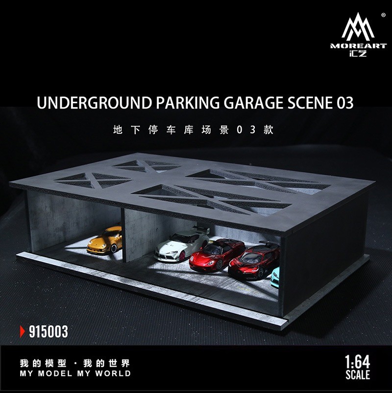 1:64 Garage Diorama Model LED Underground Parking Lot Scene Display Case US