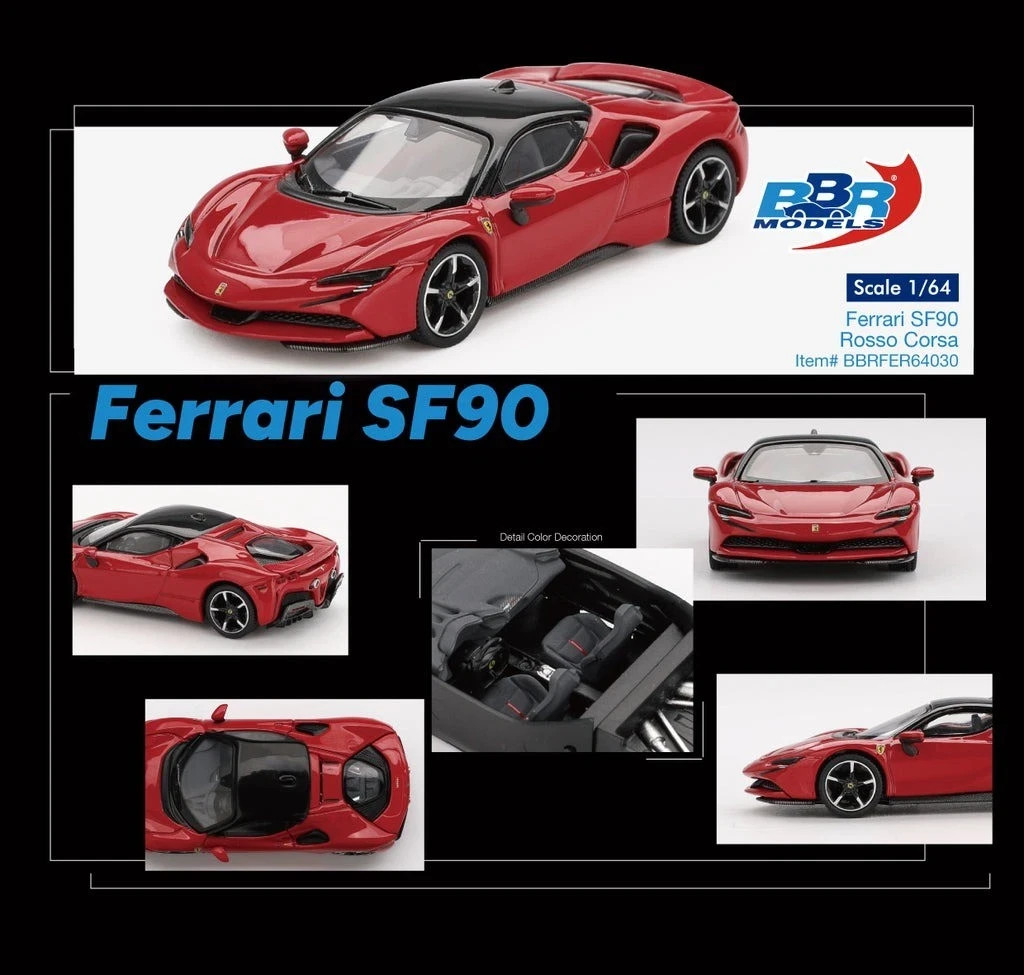 1/64 Ferrari SF90 2024 Rosso Corsa Red Diecast Model Car by BBR BBRFER64030