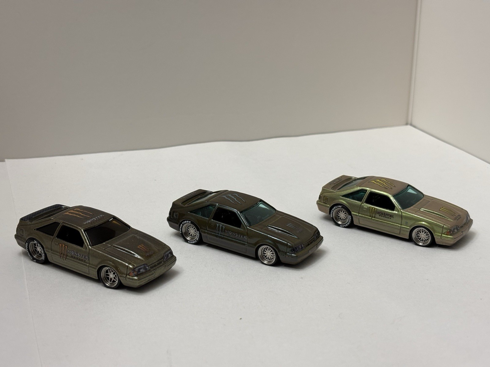 Hot Wheels FOX BODY Monster Energy 1992 Ford Mustang CUSTOMS LOT X 3 Green 🔥🏁