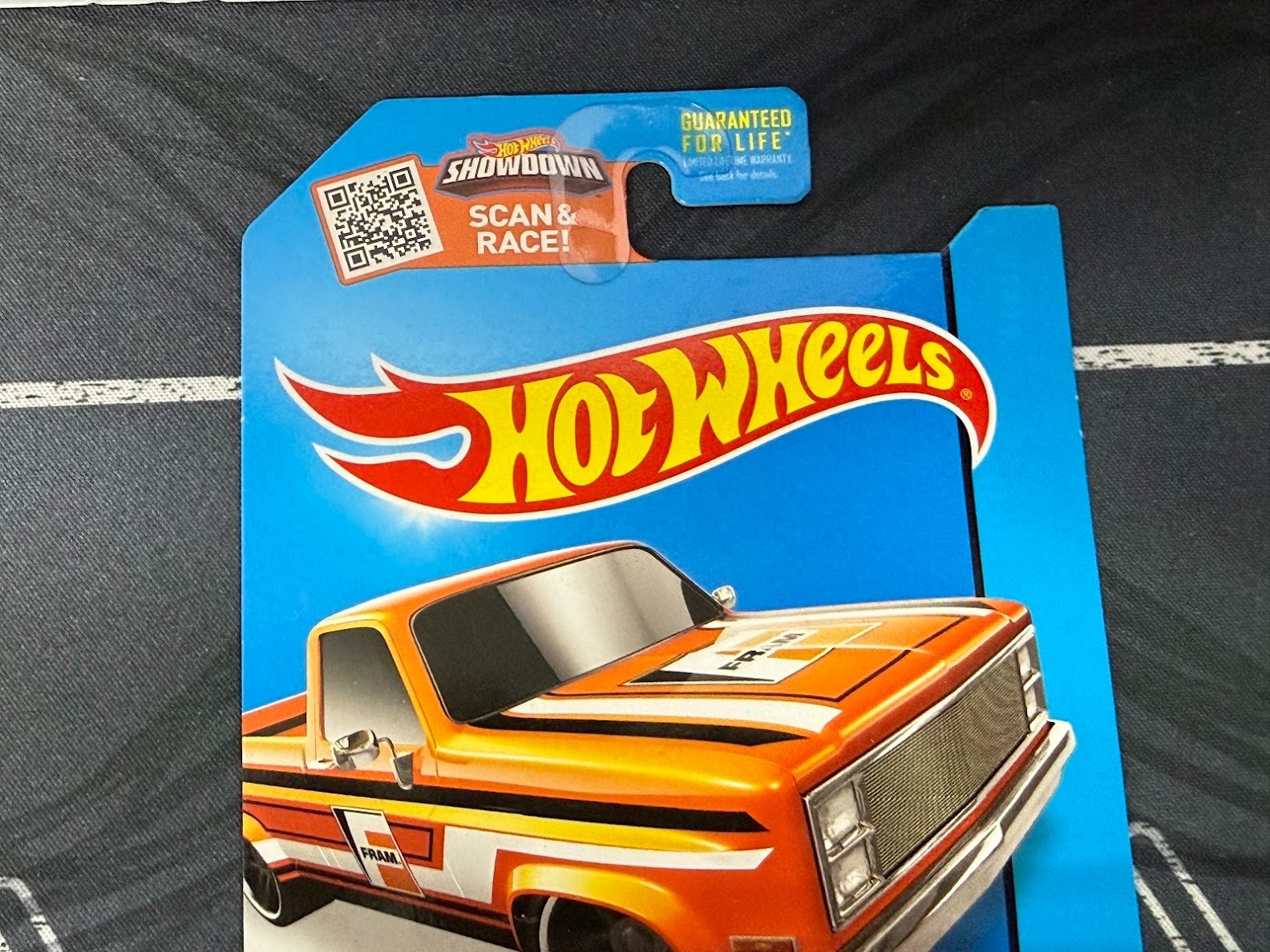2015 Hot Wheels 1983 83 Chevrolet Silverado HW City Orange Fram Scan & Race Prot