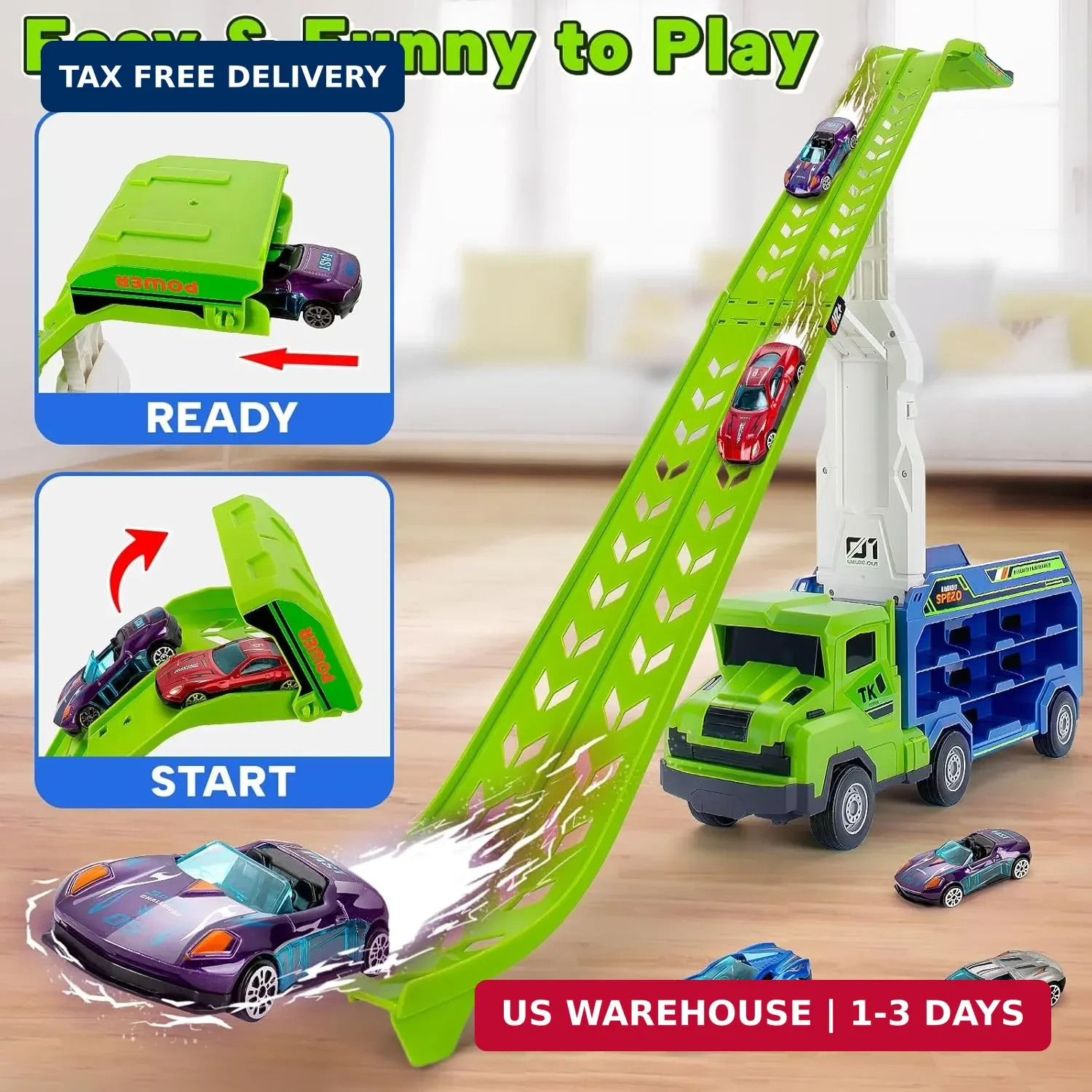 BainGesk Truck Toys Car for 3, 4, 5, 6 Years Old Boys, Carrier Race Truck Toys,