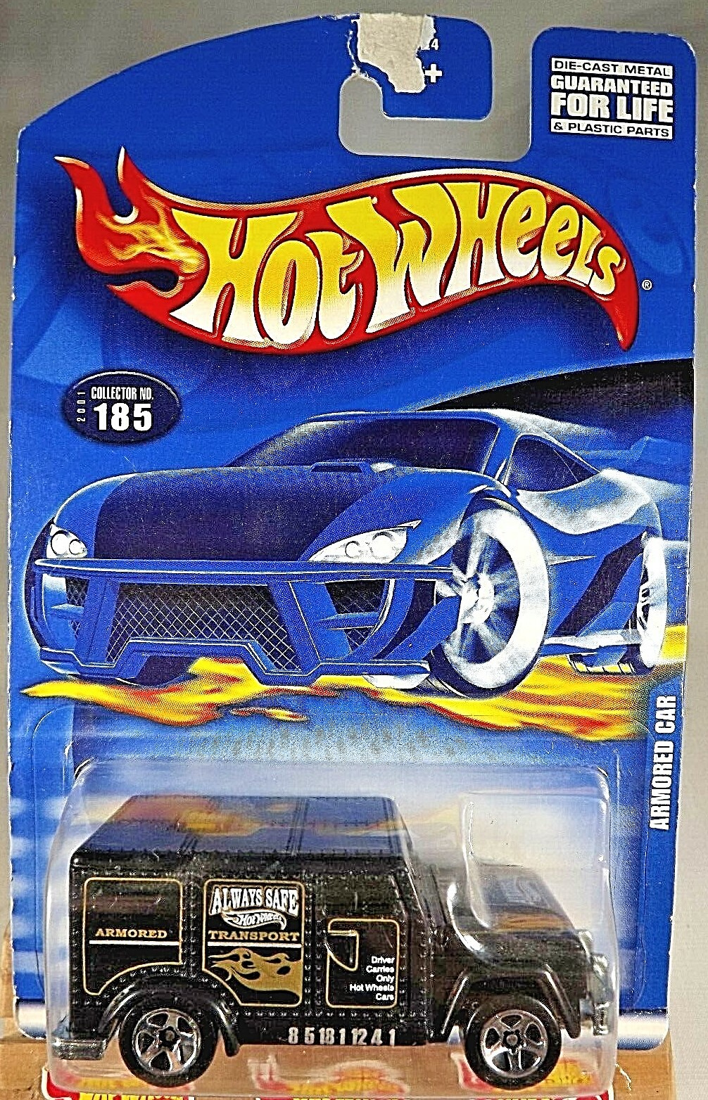 2001 Hot Wheels Mainline/Collector #185 ARMORED CAR Black w/ALW Chrome 5 Spoke