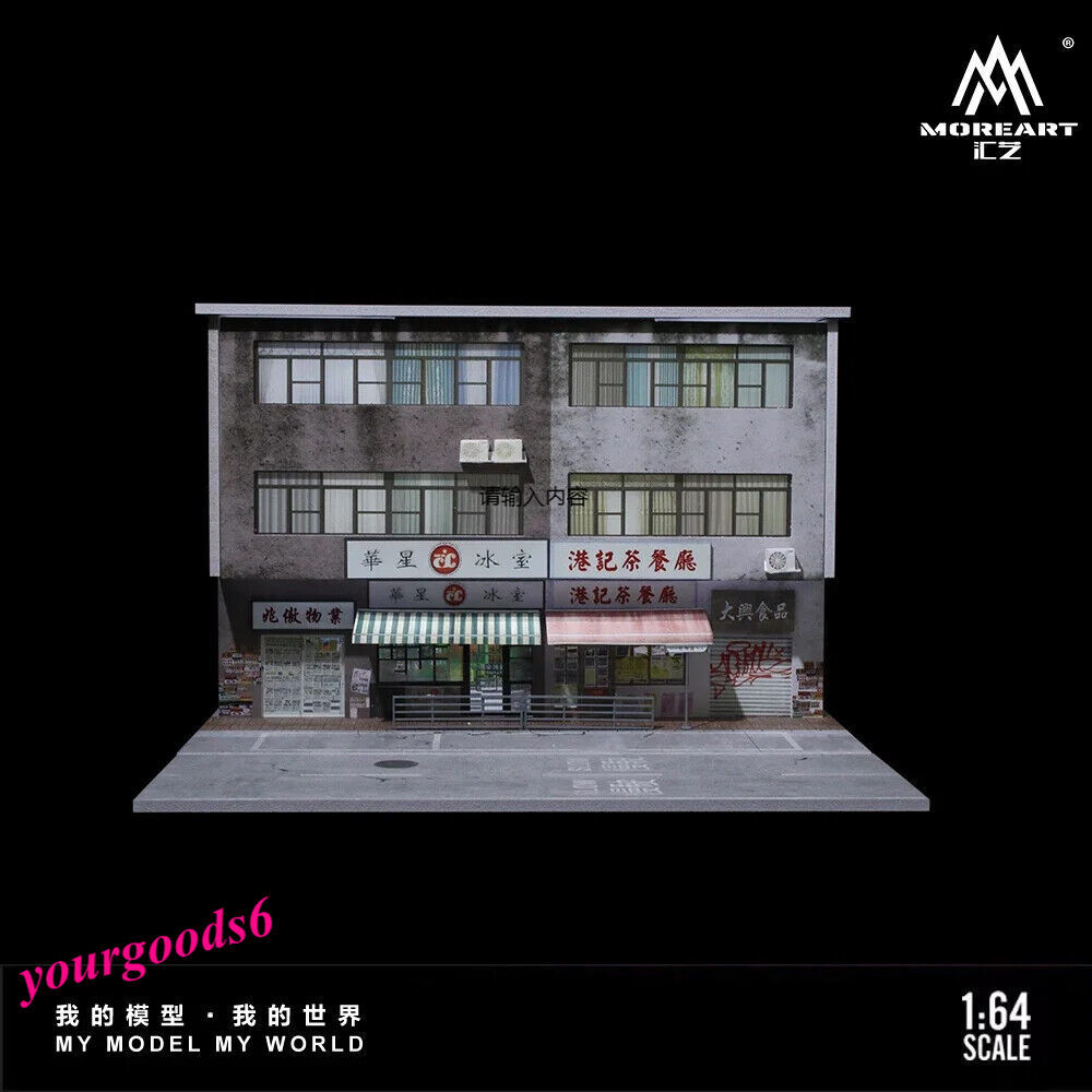 1:64 Scale Diorama Garage Model City LED Lighting Hong Kong Street Buildings