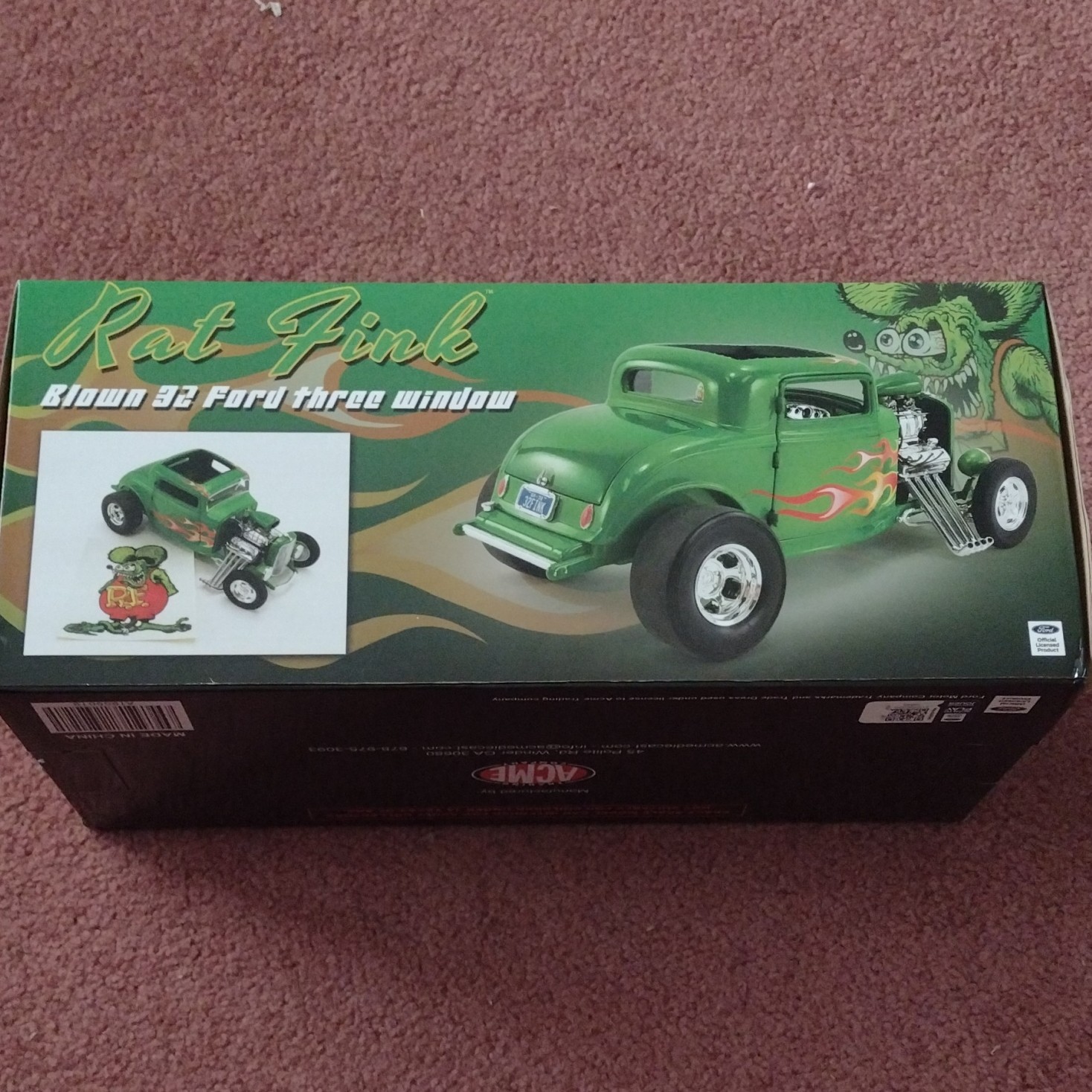 ACME Rat Fink Blown 1932 Ford 3-Window Green Diecast 1:18 Opening Parts