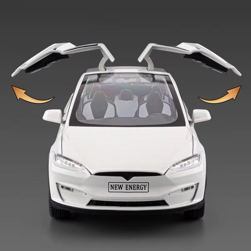 NEW 1:24 TESLA Model X Plaid Car Alloy Model Diecast with Sound Light Kids Gift