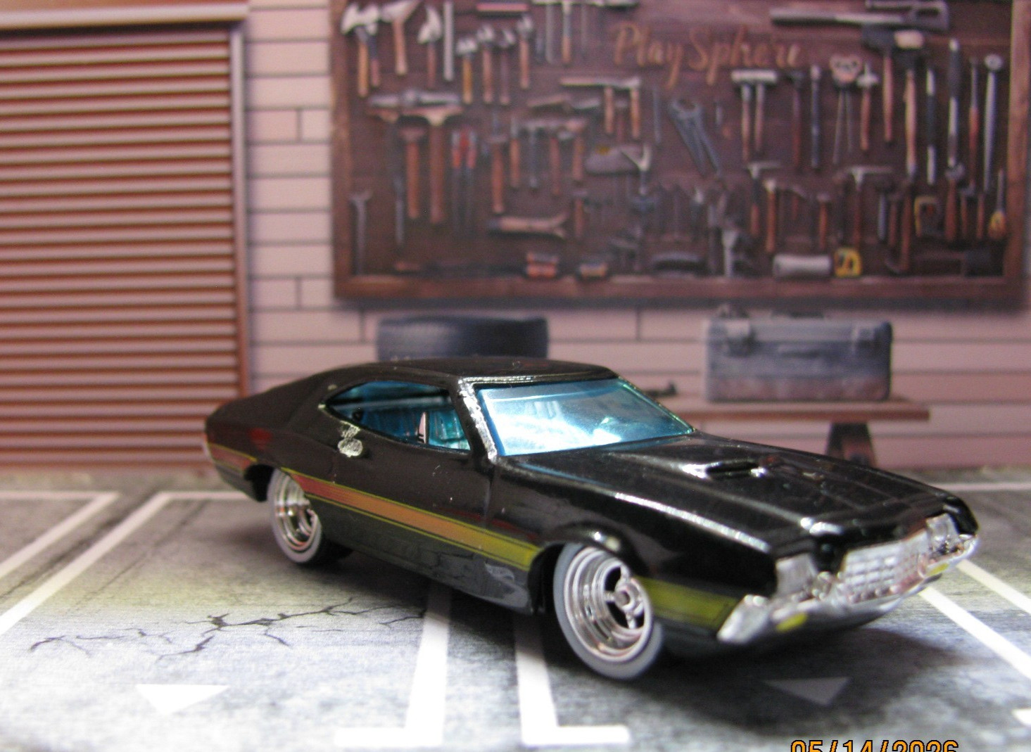 2026 Hot Wheels Black ’72 Ford Gran Torino Sport, w/Real Riders Wheel Swap