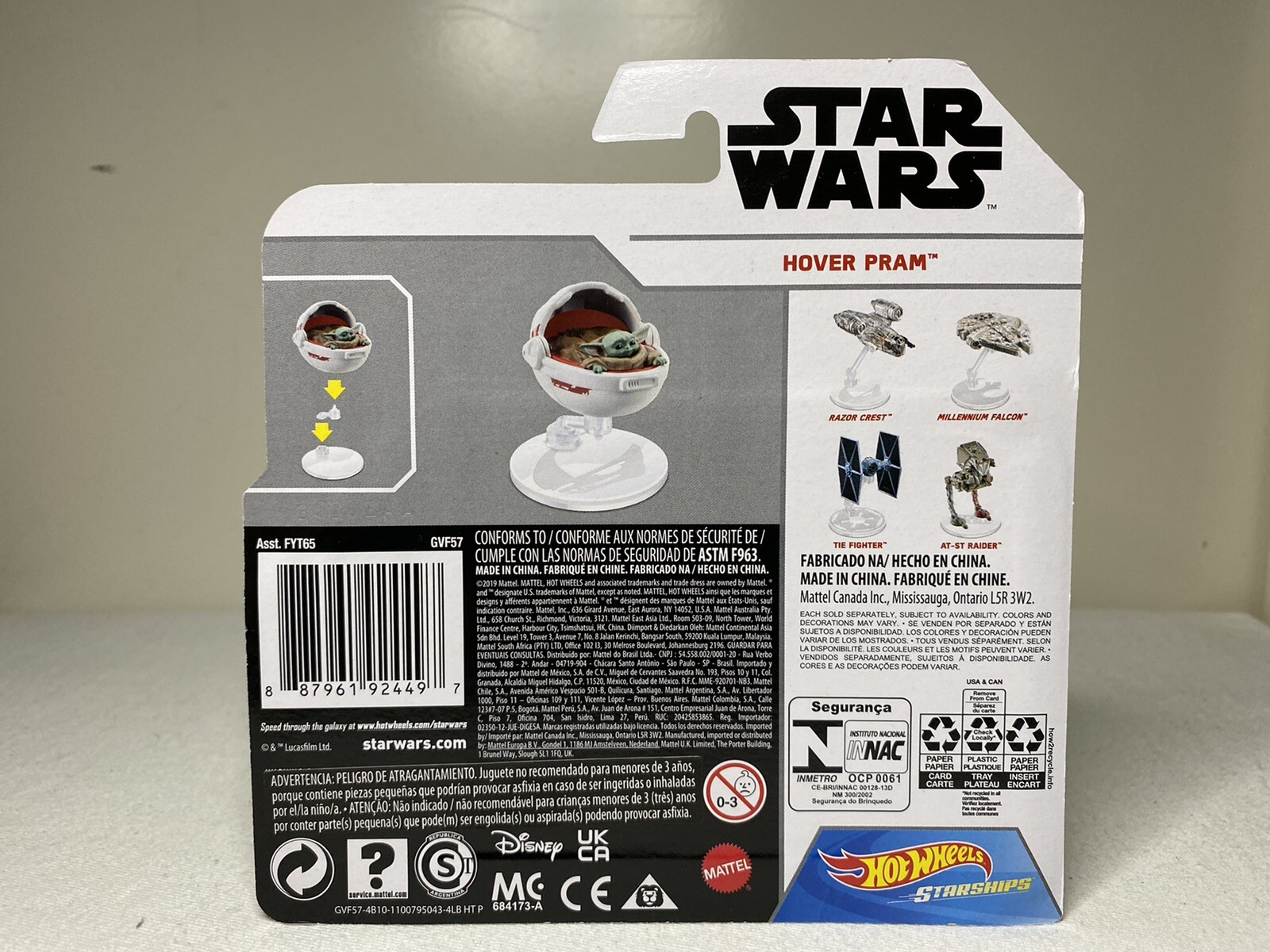 Hot Wheels Star Wars Starships Razor Crest + Child Hover Pram Diecast Disney