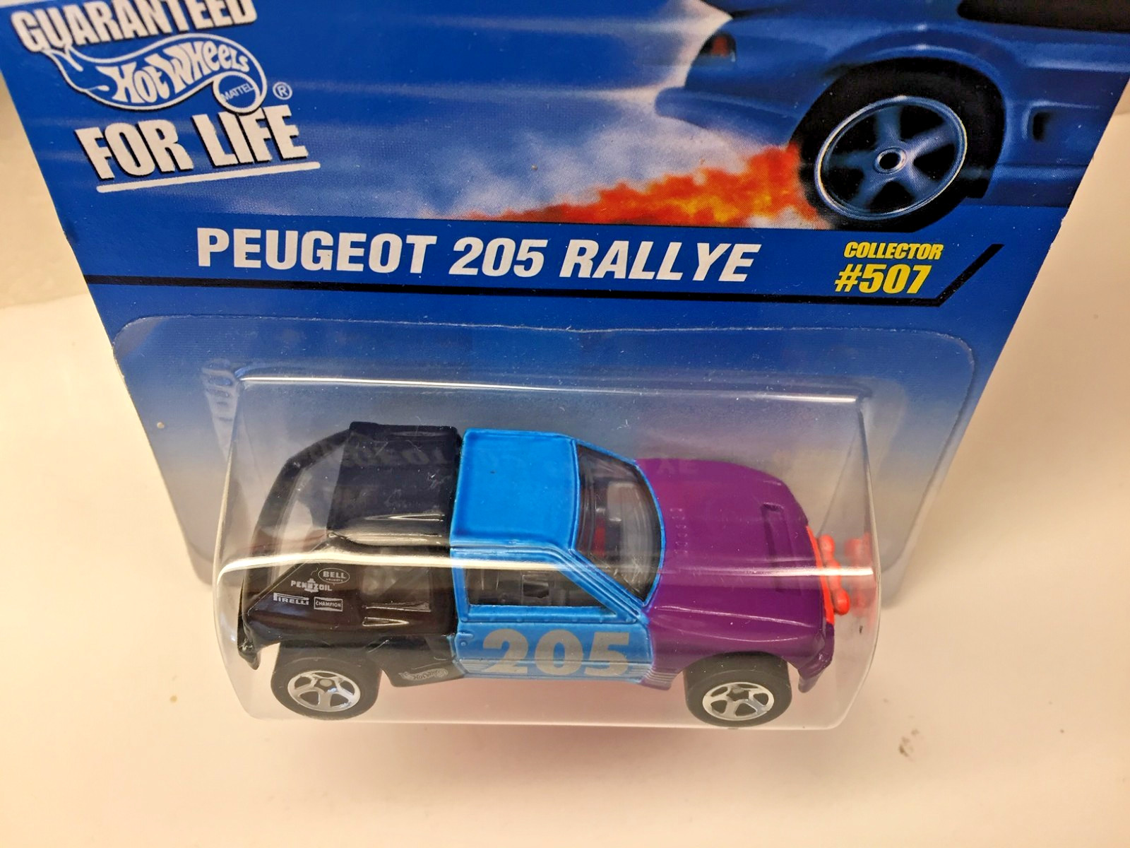 Hot Wheels Peugeot 205 Rallye #507 Black/Blue/Purple with Orange Base 1:64