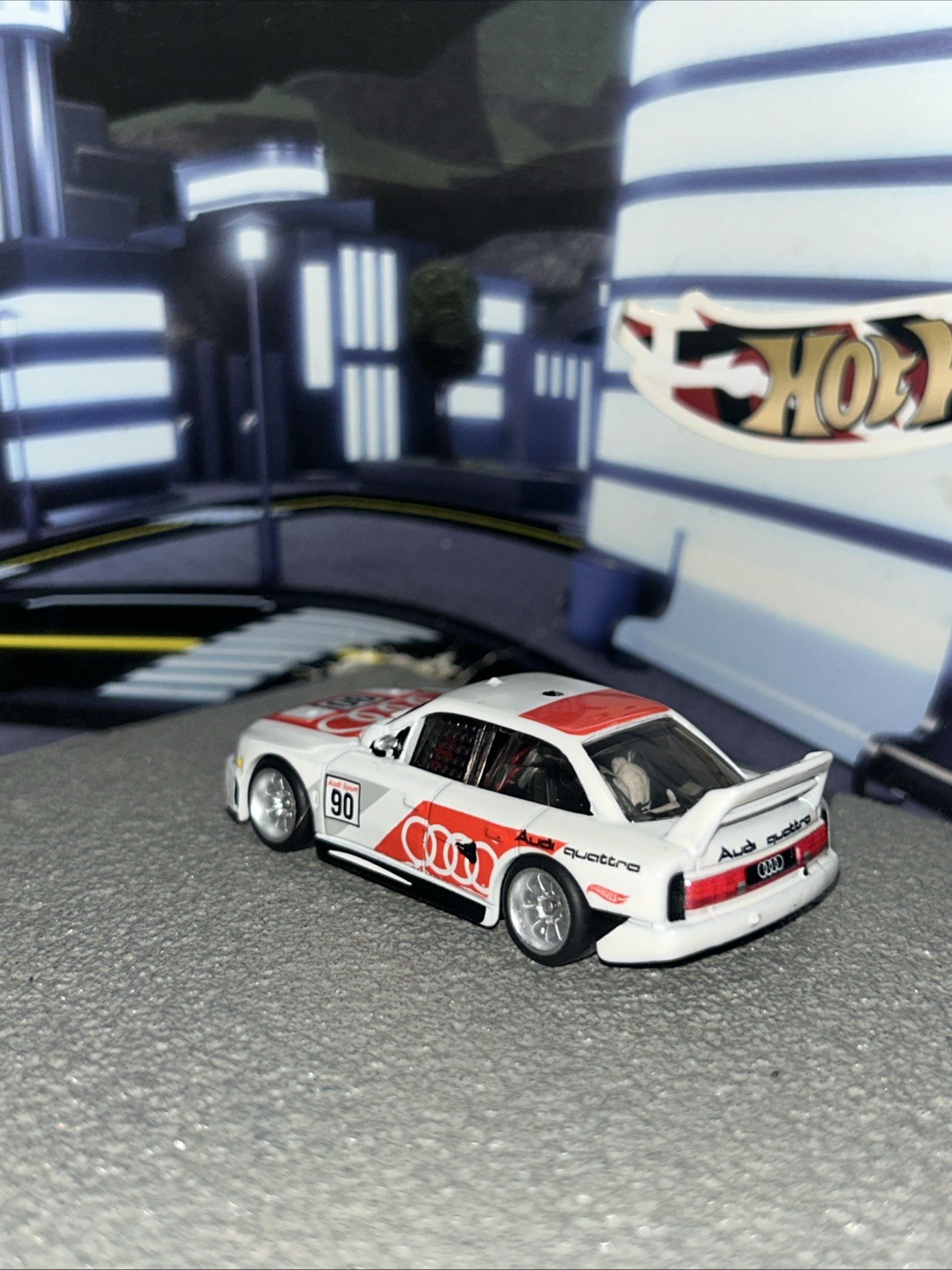 Hot Wheels Silver series Audi 90 Quattro white modified into negative camber