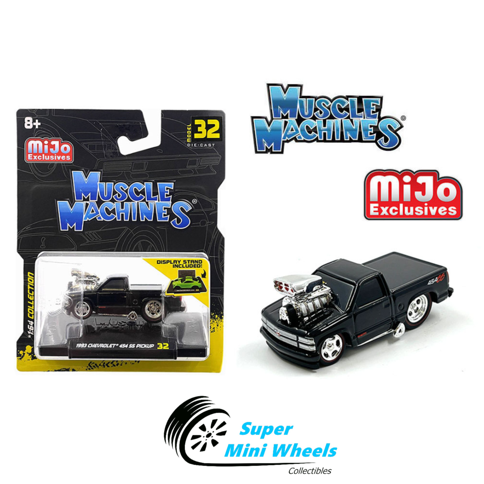 Muscle Machines 1:64 1993 Chevrolet 454 SS Pickup Truck Black – Mijo Exclusive
