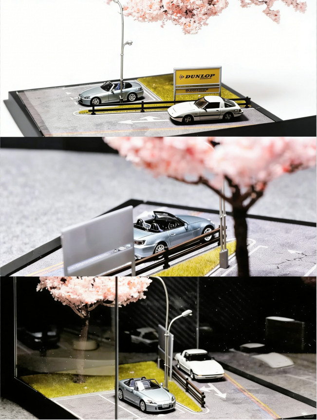 1/64 Diorama Diecast Garage Model LED Japanese Parking Lot Scene Display Case US